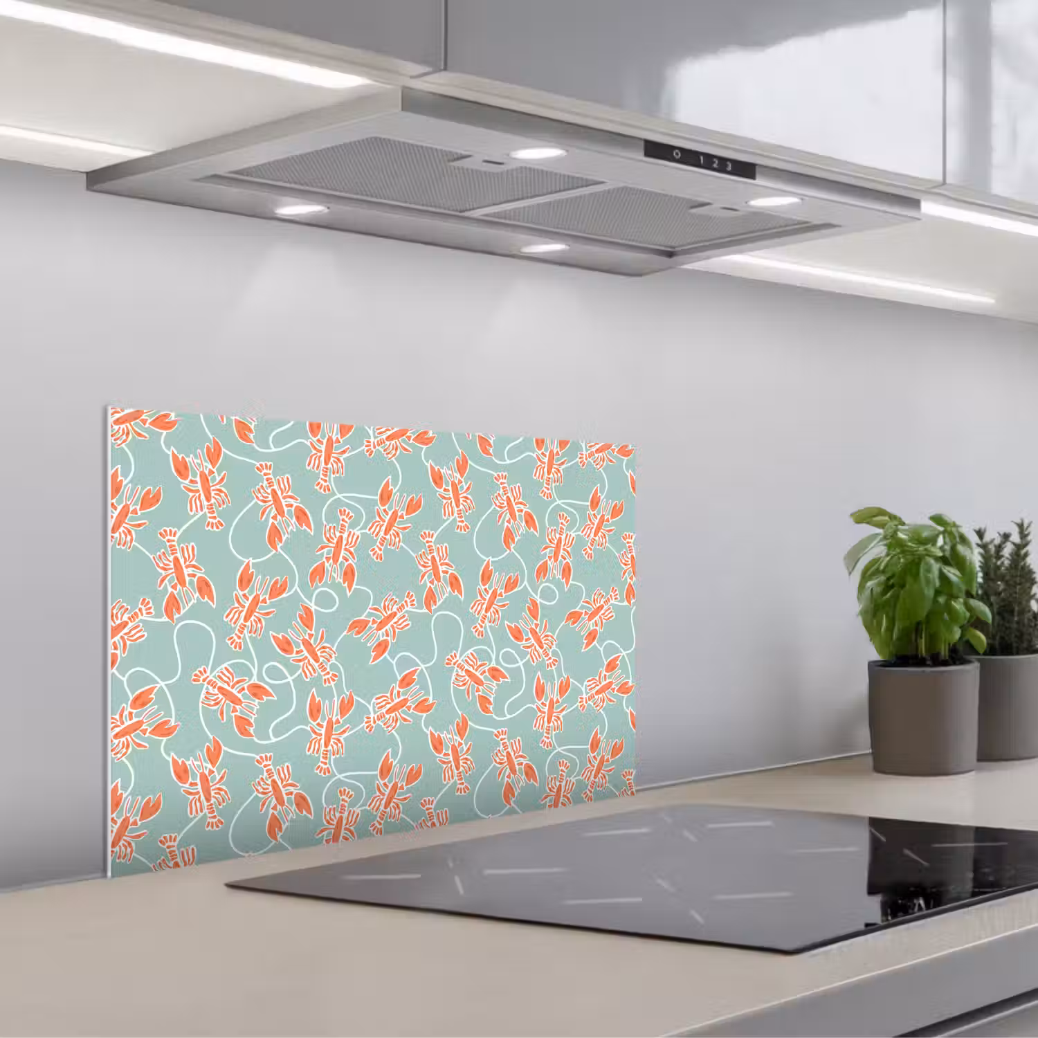Zee - Kreeft - Groen - Oranje keuken achterwand spatscherm klein 900 -3d_schuin
