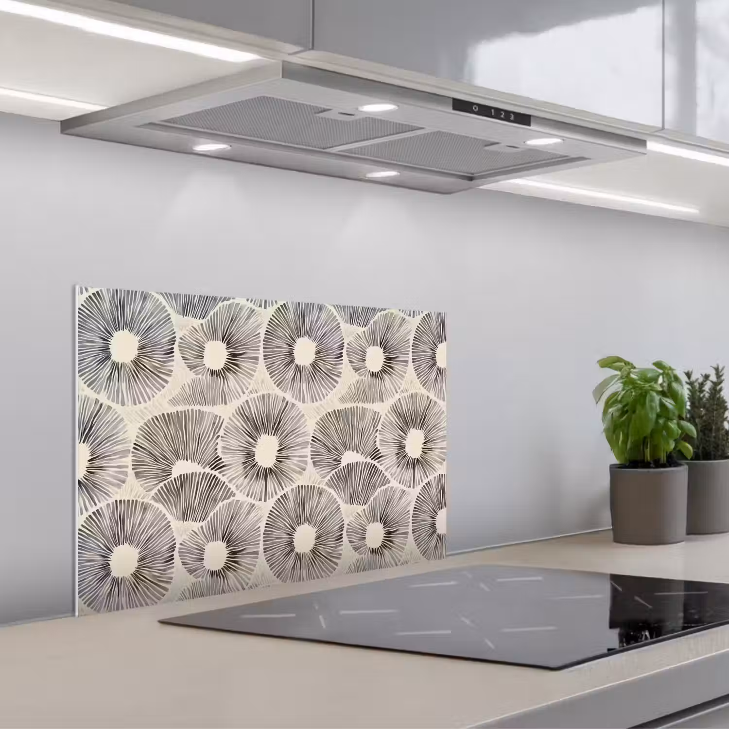 Cirkels - Patroon - Zwart keuken achterwand spatscherm klein 900 -3d_schuin