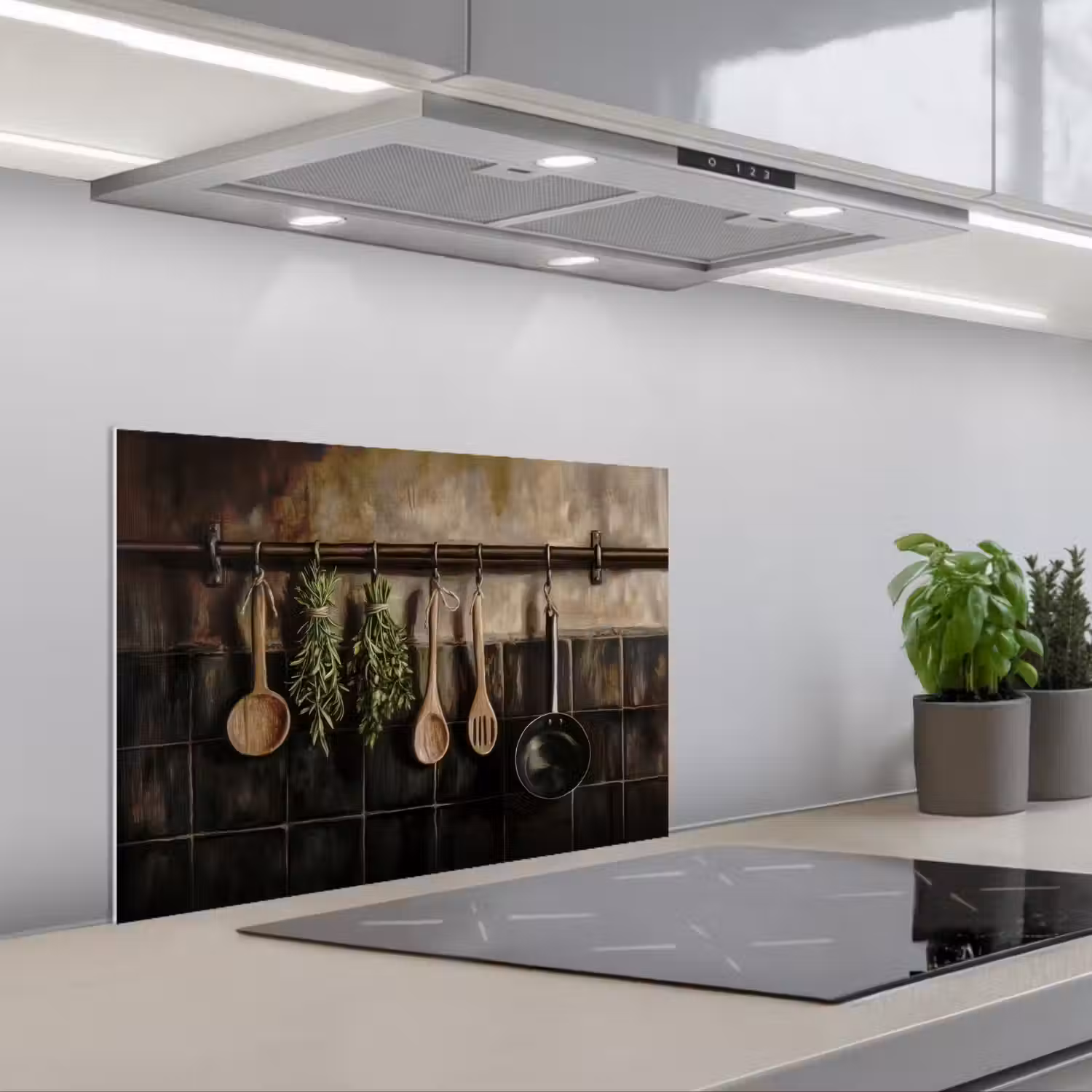 Keukengerei - Rustiek - Tegels - Kruiden keuken achterwand spatscherm klein -3d_schuin