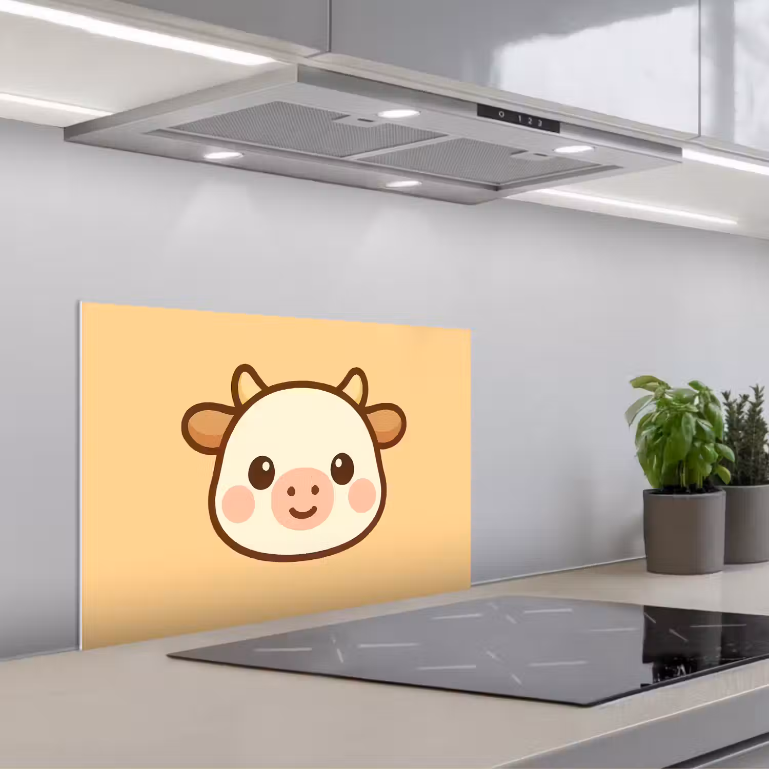 Koe - Oranje - Cartoon keuken achterwand spatscherm klein -3d_schuin