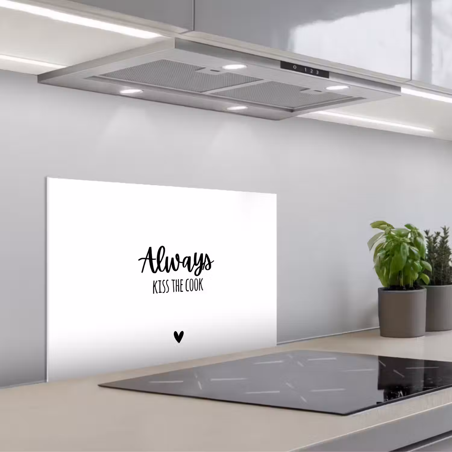 Always kiss the cook - Koken - Kok - Keuken - Spreuken keuken achterwand spatscherm klein -3d_schuin
