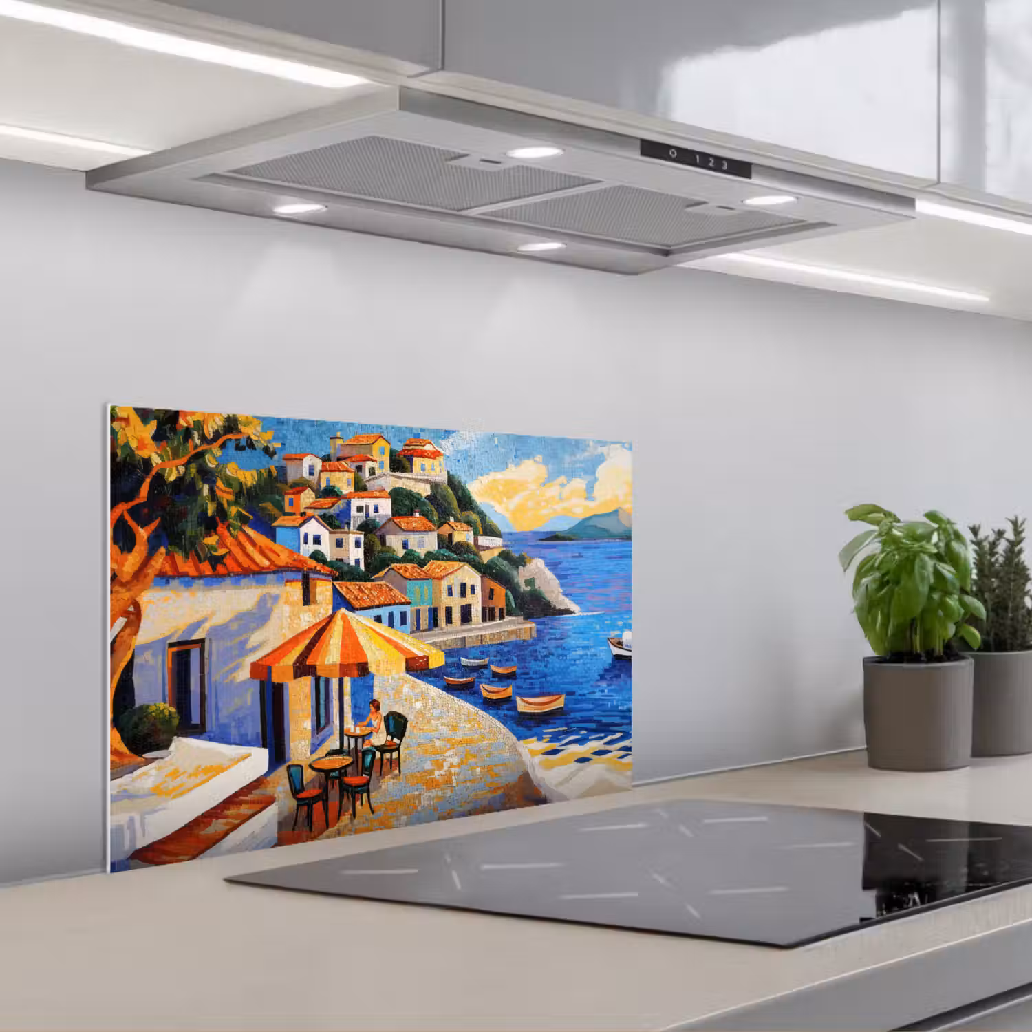 Kustdorp - Huisjes - Mozaïek - Zee keuken achterwand spatscherm klein -3d_schuin