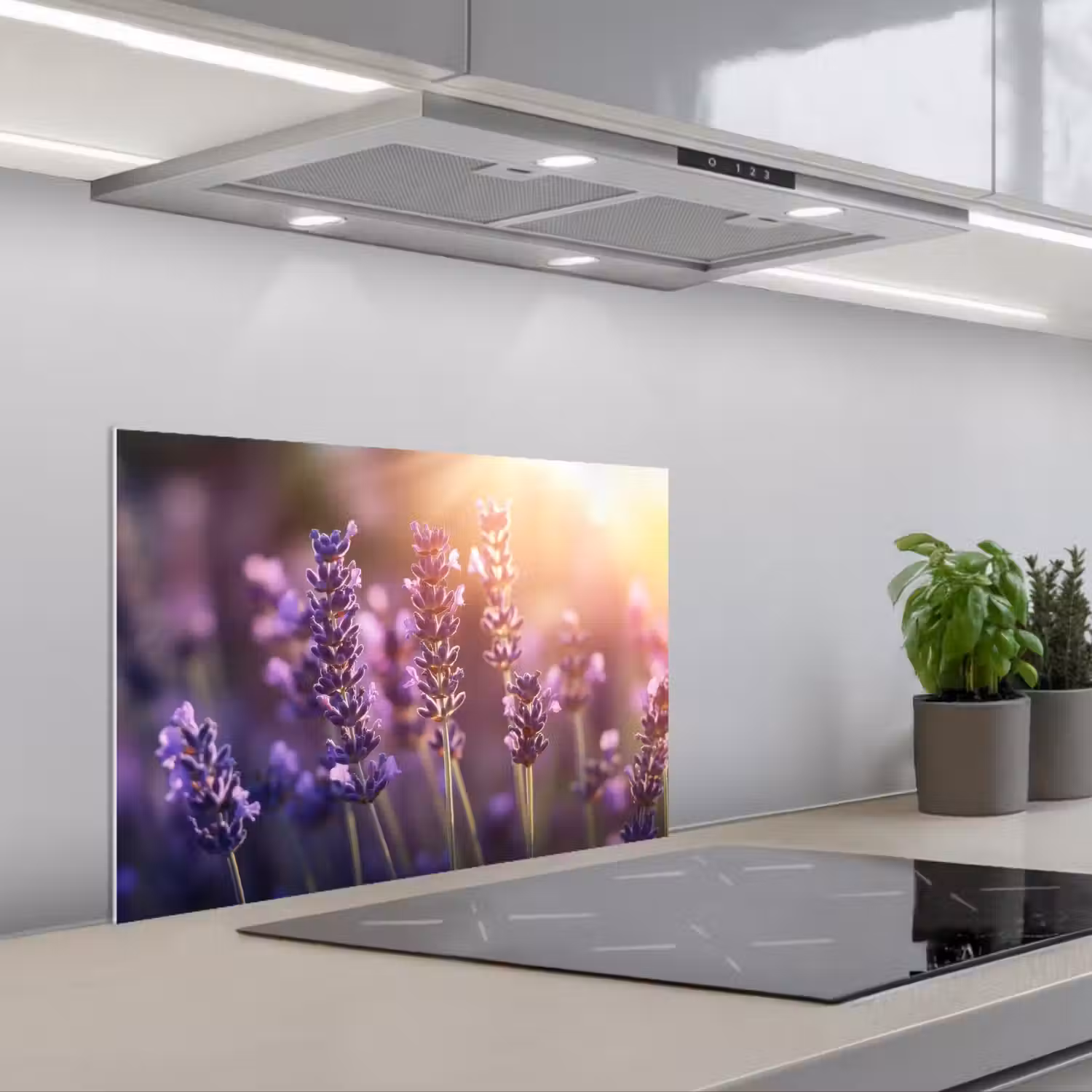 Lavendelbloemen - Paars - Zonlicht keuken achterwand spatscherm klein -3d_schuin