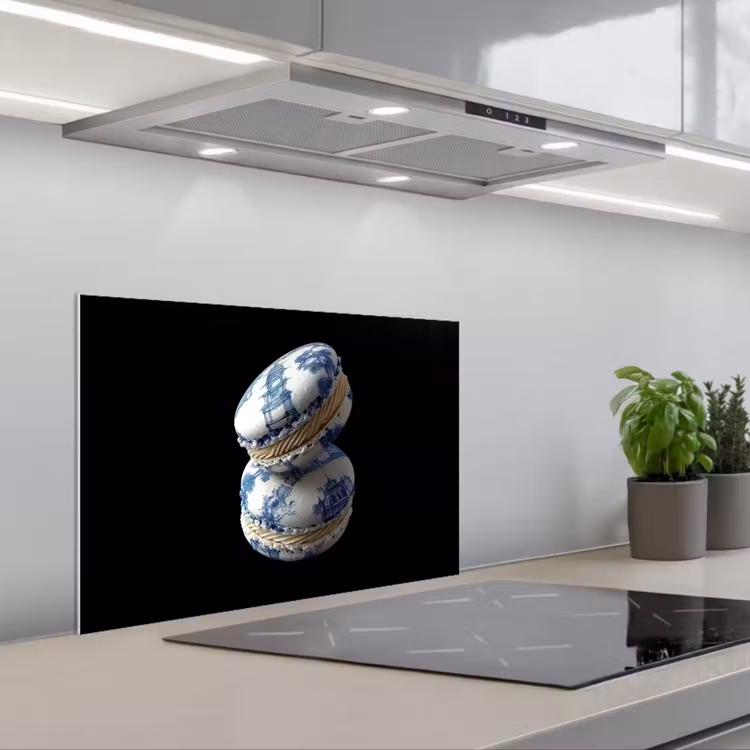Eten - Macarons - Delfts blauw - Koekjes keuken achterwand spatscherm klein -3d_schuin