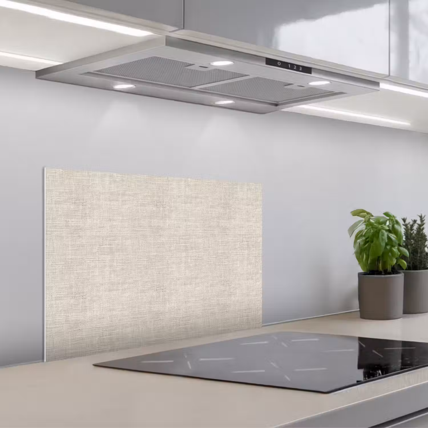Linnen - Textuur - Beige keuken achterwand spatscherm klein 900 -3d_schuin