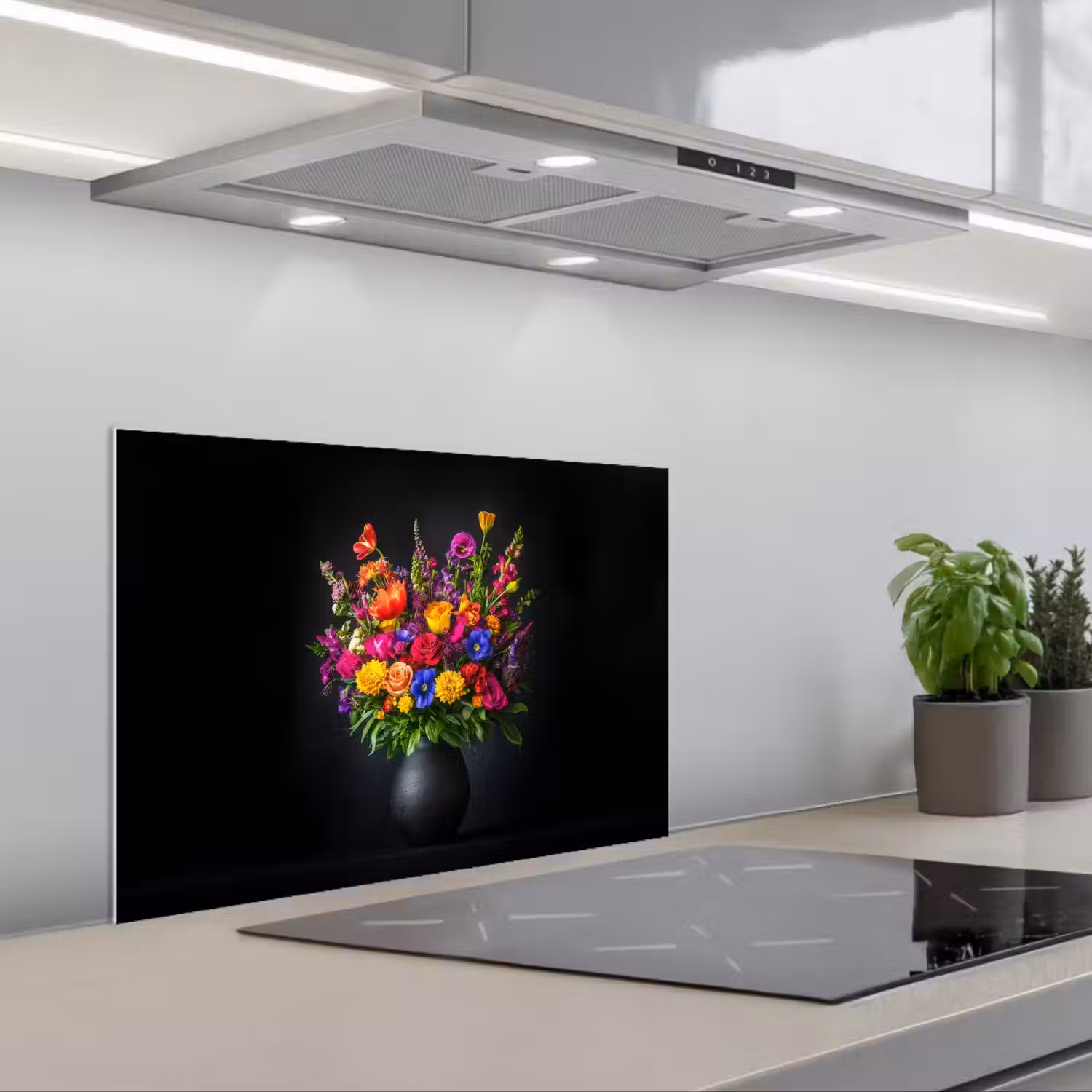 Felgekleurd - Bloemen - Vaas keuken achterwand spatscherm klein -3d_schuin