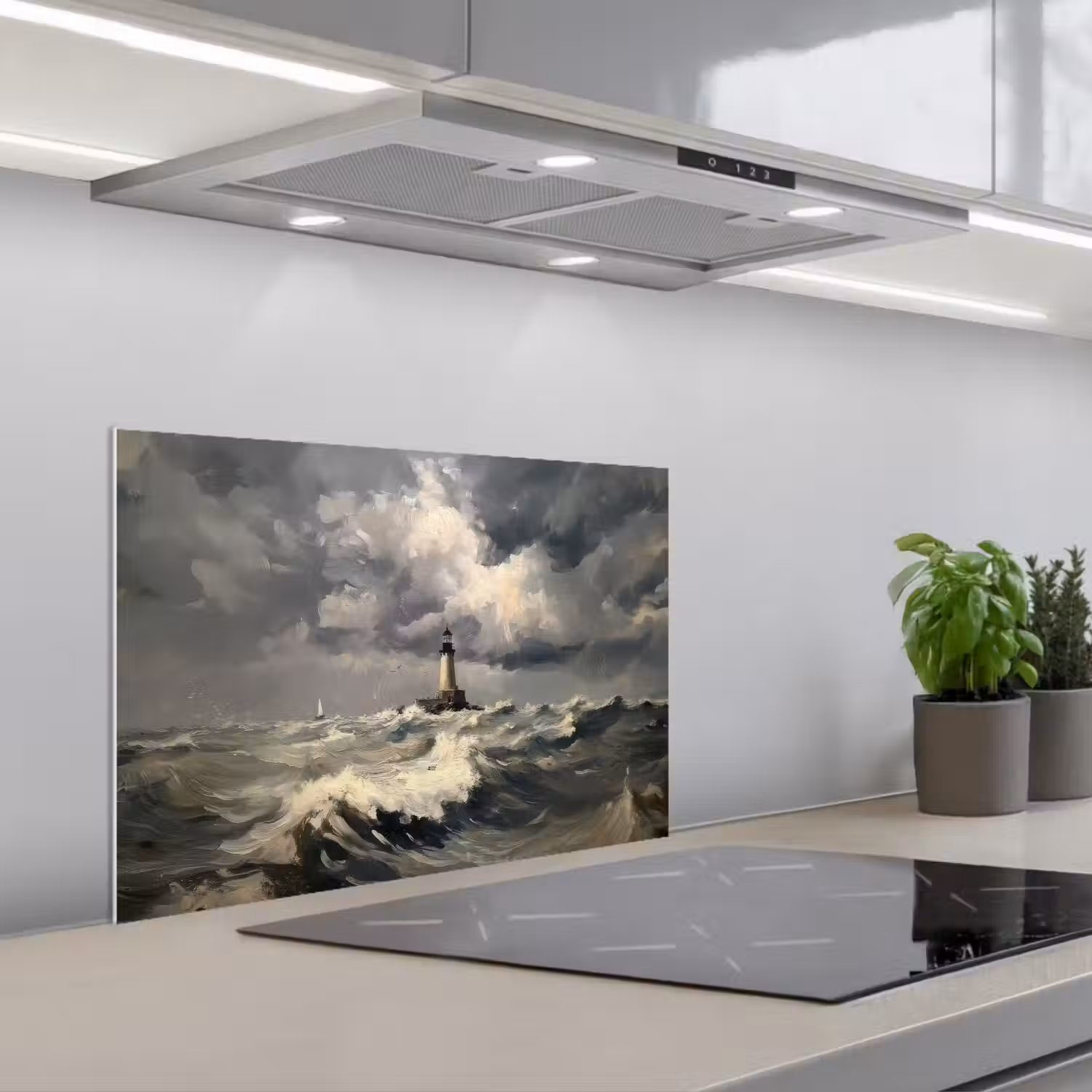 Vuurtoren - Golven - Storm keuken achterwand spatscherm klein -3d_schuin