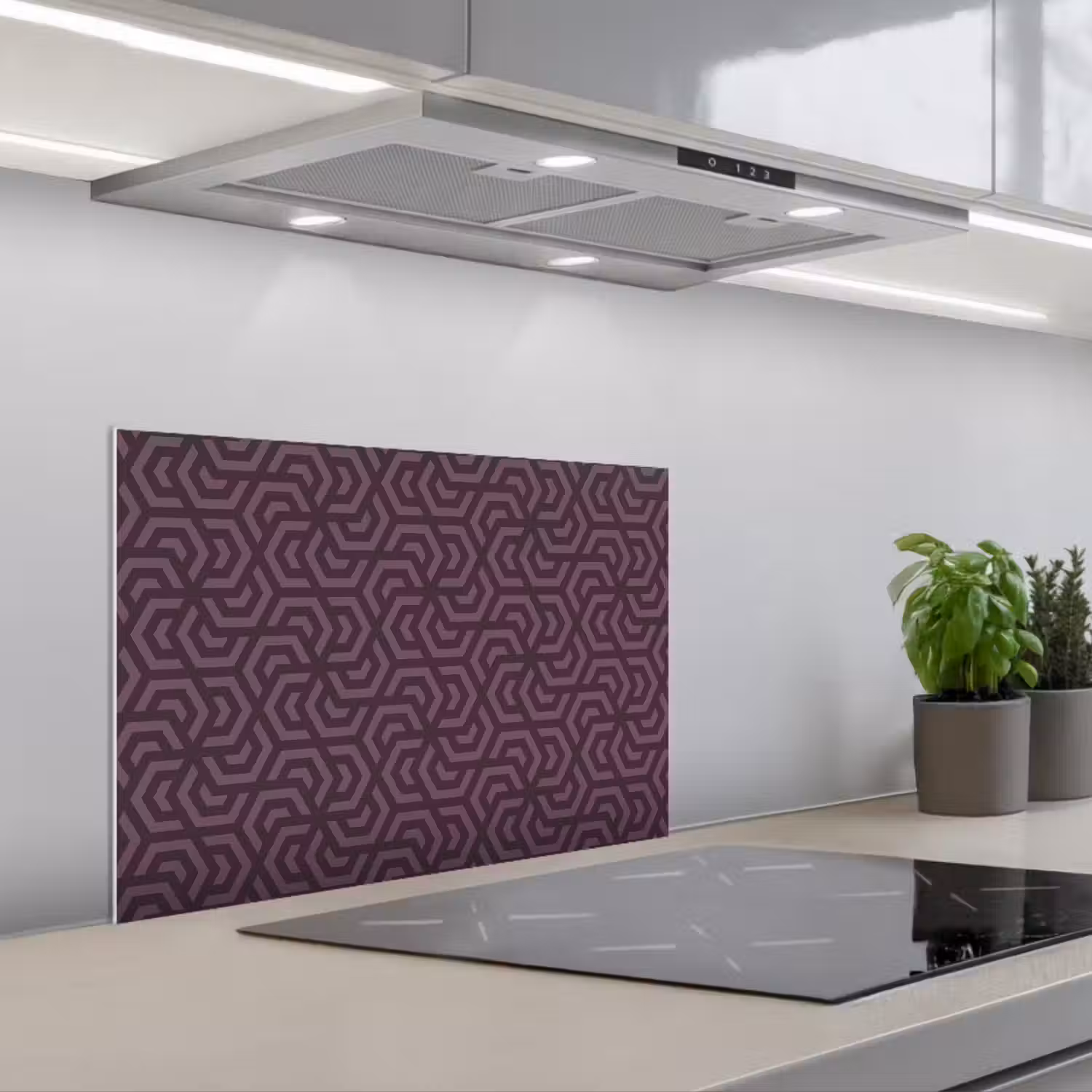 Paars - Geometrisch - Patroon - Donker keuken achterwand spatscherm klein 900 -3d_schuin