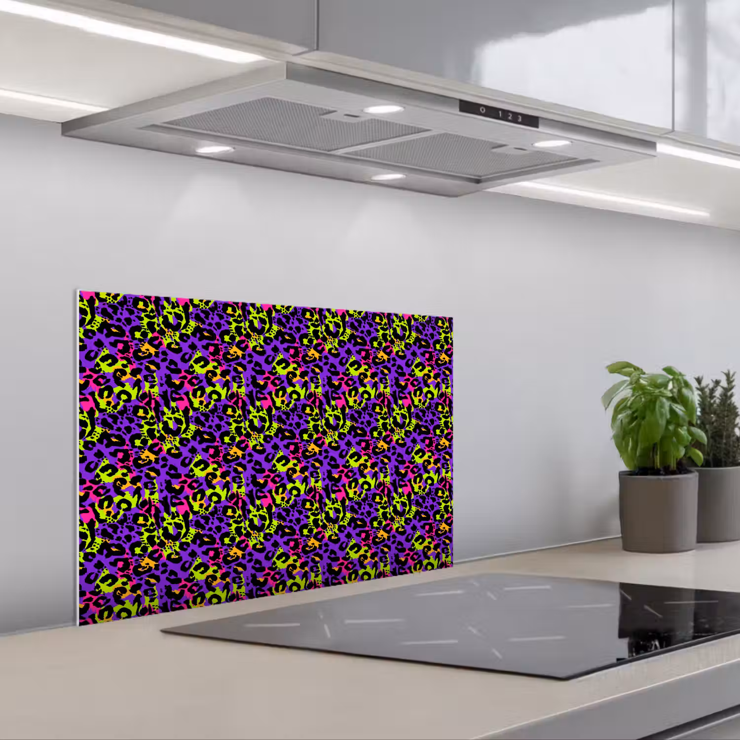 Paars - Neon - Dieren - Panter keuken achterwand spatscherm klein 900 -3d_schuin