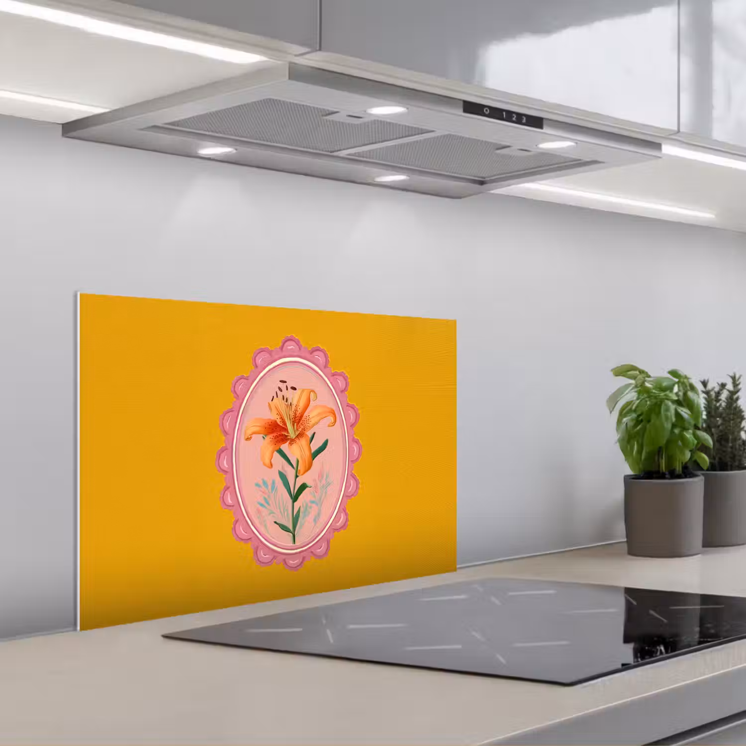Lelie - Oranje - Lijst - Ovaal keuken achterwand spatscherm klein -3d_schuin