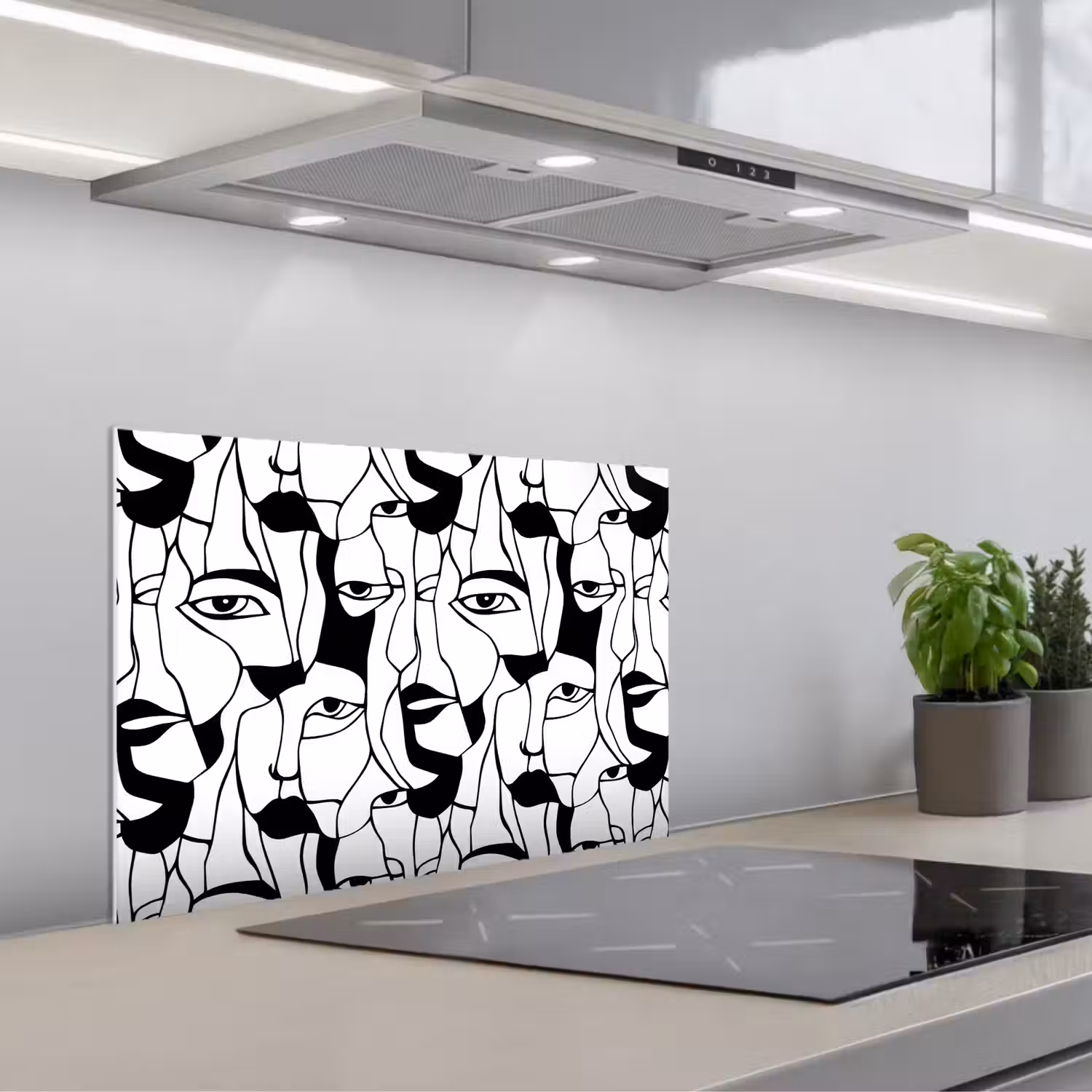 Lijnen - Gezichten - Zwart - Wit keuken achterwand spatscherm klein 900 -3d_schuin