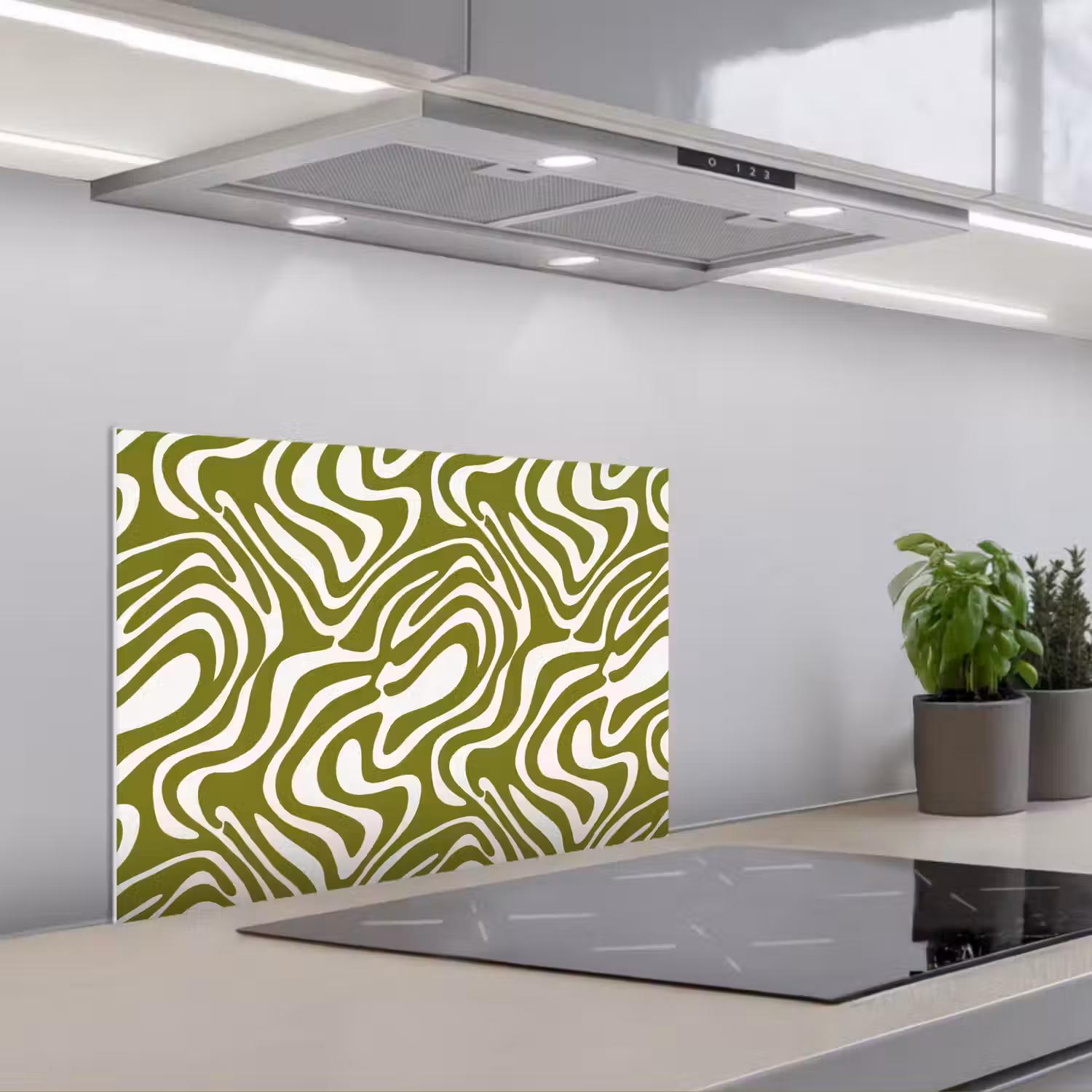 Lijnpatroon - Groen - Organisch keuken achterwand spatscherm klein 900 -3d_schuin