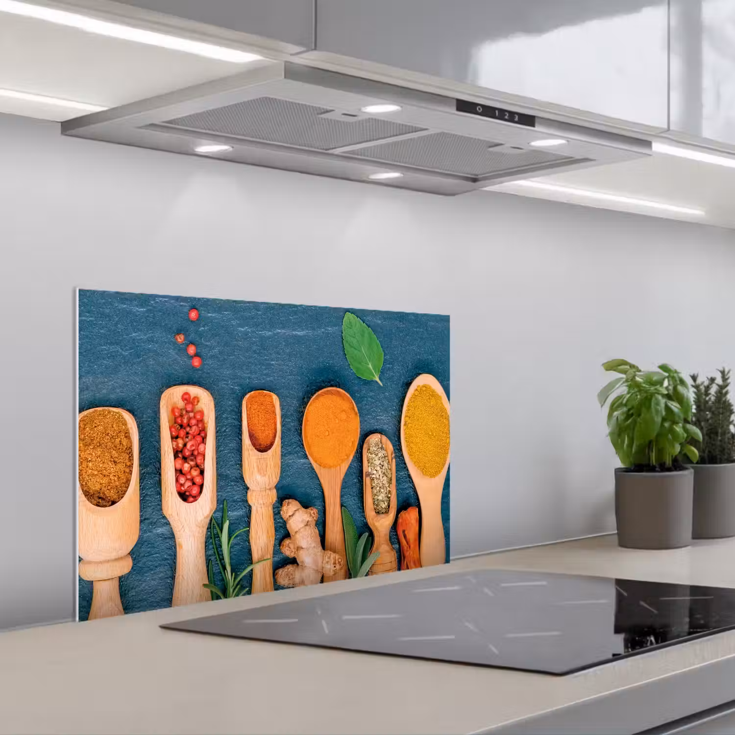 Lepels - Hout - Kruiden - Specerijen keuken achterwand spatscherm klein -3d_schuin