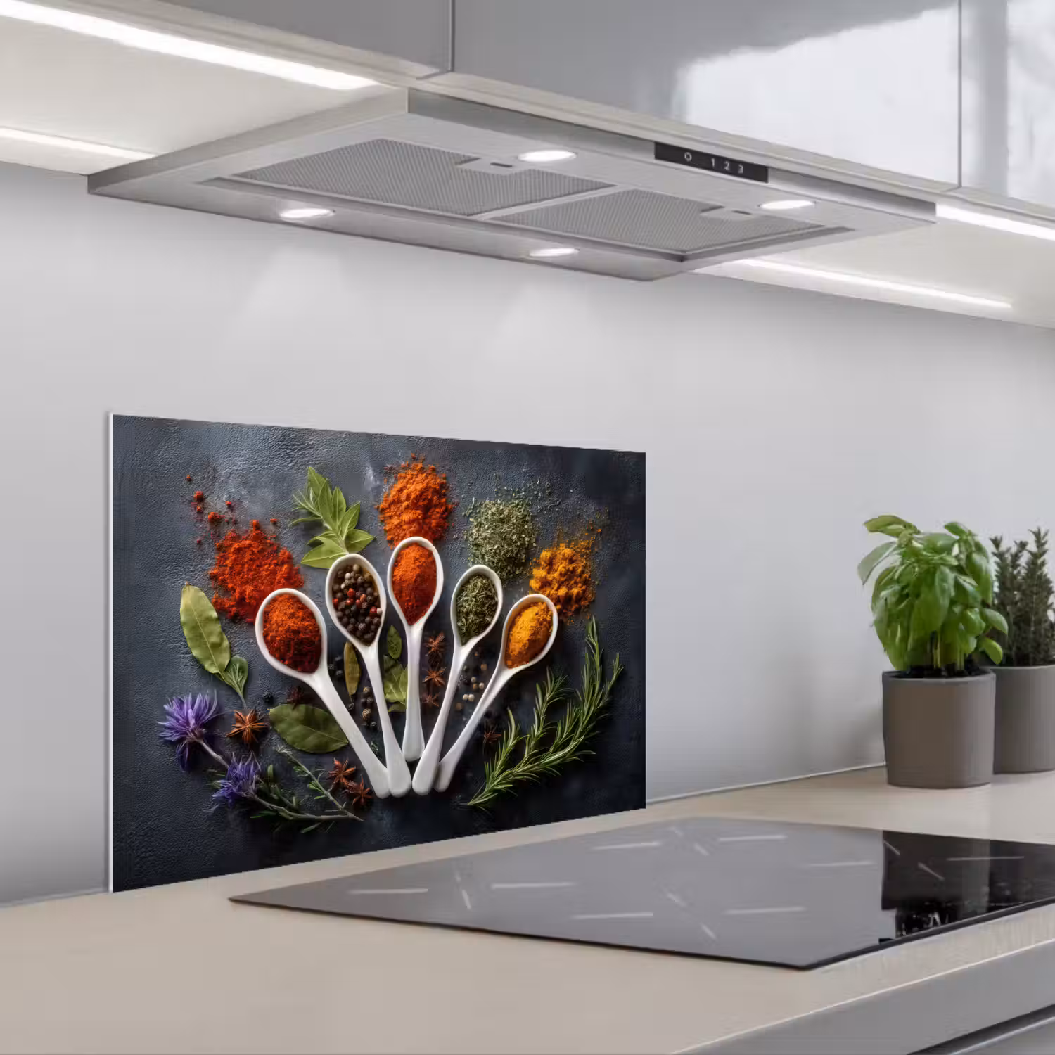 Lepels - Wit - Poeder - Kruiden keuken achterwand spatscherm klein -3d_schuin