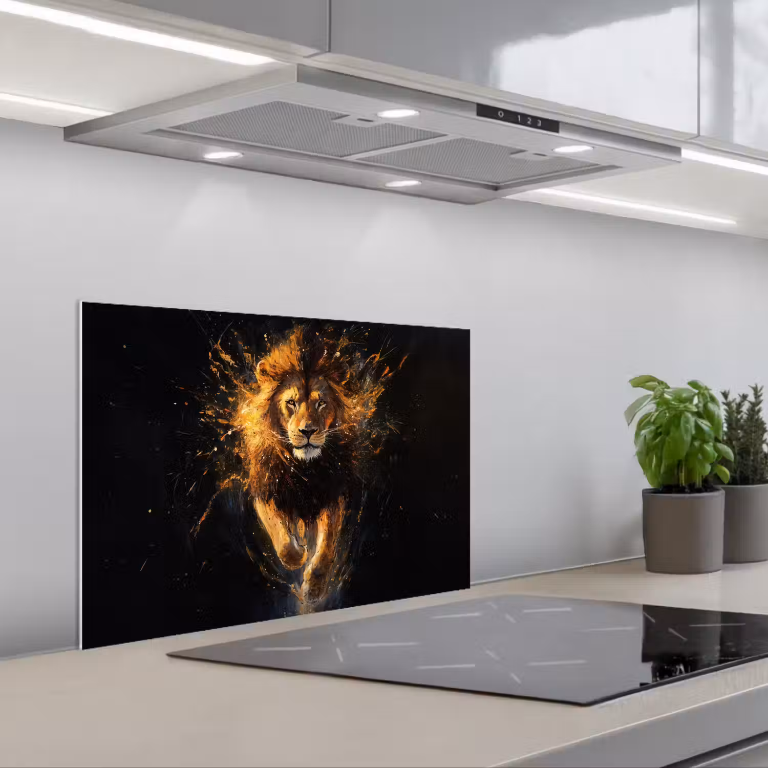 Leeuw - Zwart - Oranje - Verf keuken achterwand spatscherm klein -3d_schuin