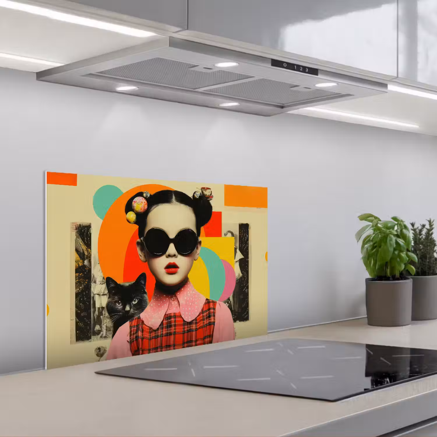 Meisje - Zonnebril - Kat - Retro keuken achterwand spatscherm klein -3d_schuin