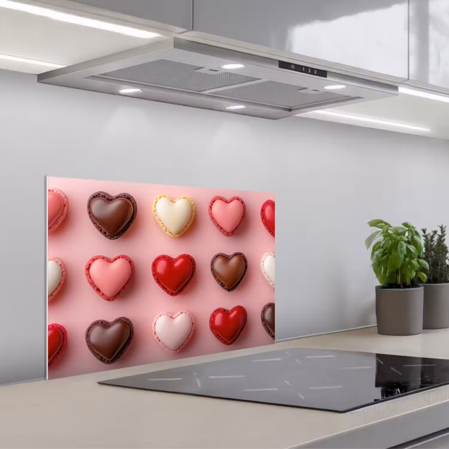 Macarons - Hartjes - Kleurrijk - Roze keuken achterwand spatscherm klein -3d_schuin