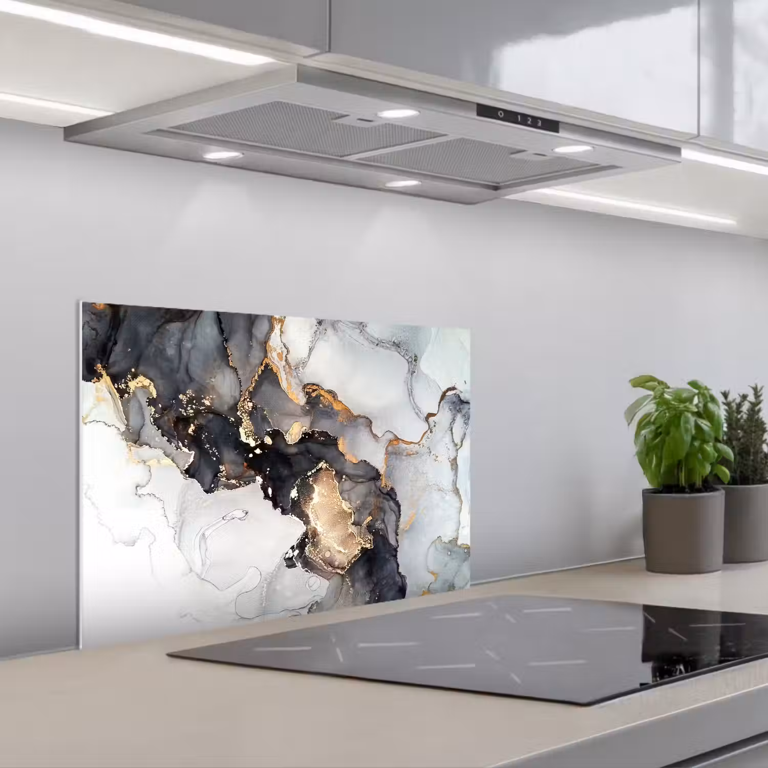 Marmer - Goud - Abstract - Zwart Wit - Luxe keuken achterwand spatscherm klein -3d_schuin