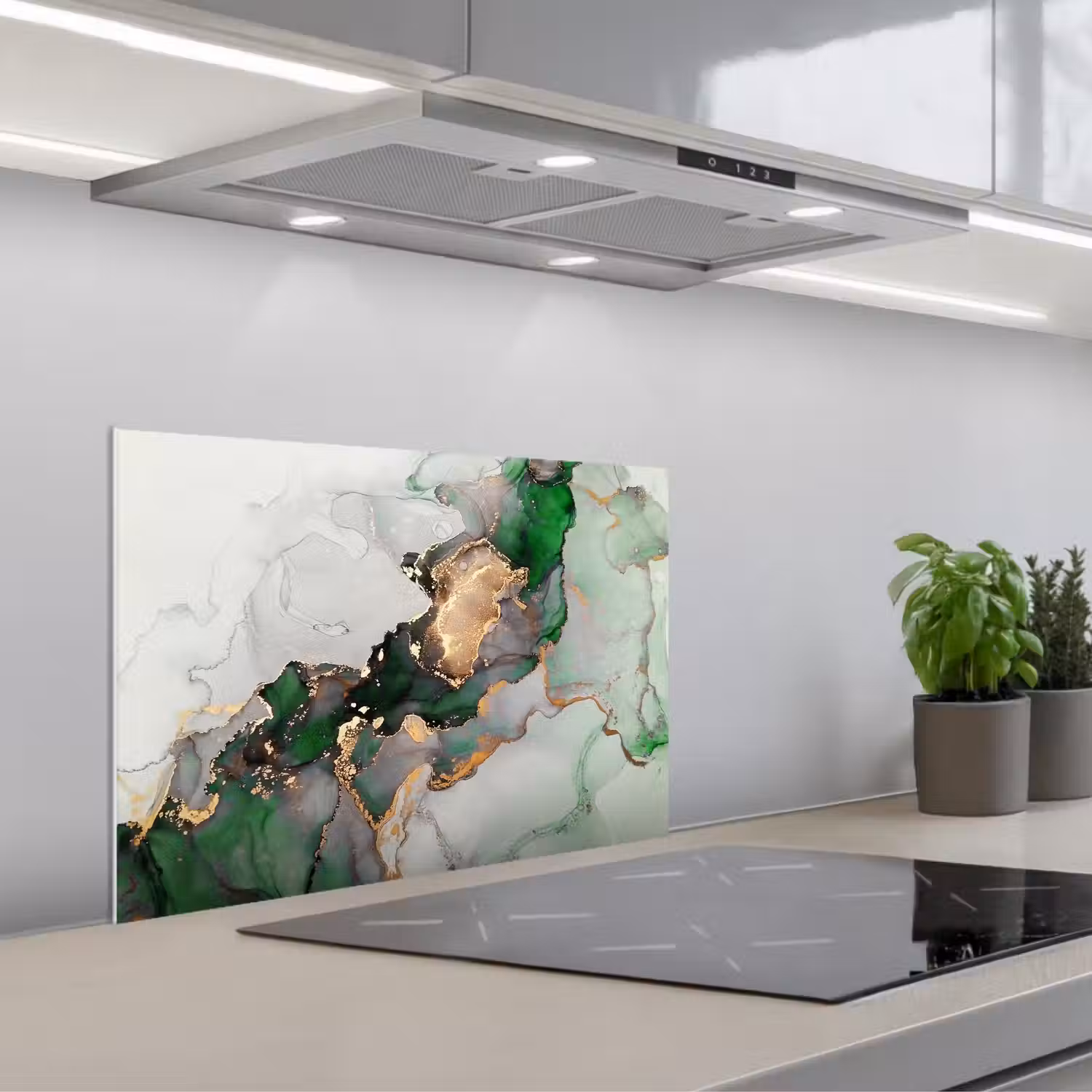 Marmer - Goud - Groen - Luxe keuken achterwand spatscherm klein -3d_schuin