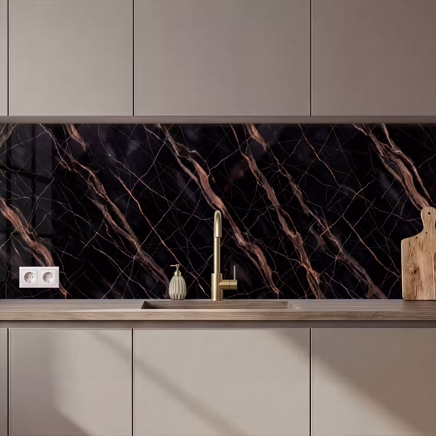 Marmer - Goud - Patroon - Luxe - Zwart keuken achterwand 2 middel zz_3dshopping