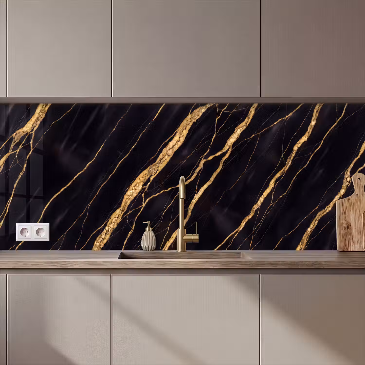Marmer - Goud - Textuur - Abstract - Zwart keuken achterwand 2 middel zz_3dshopping
