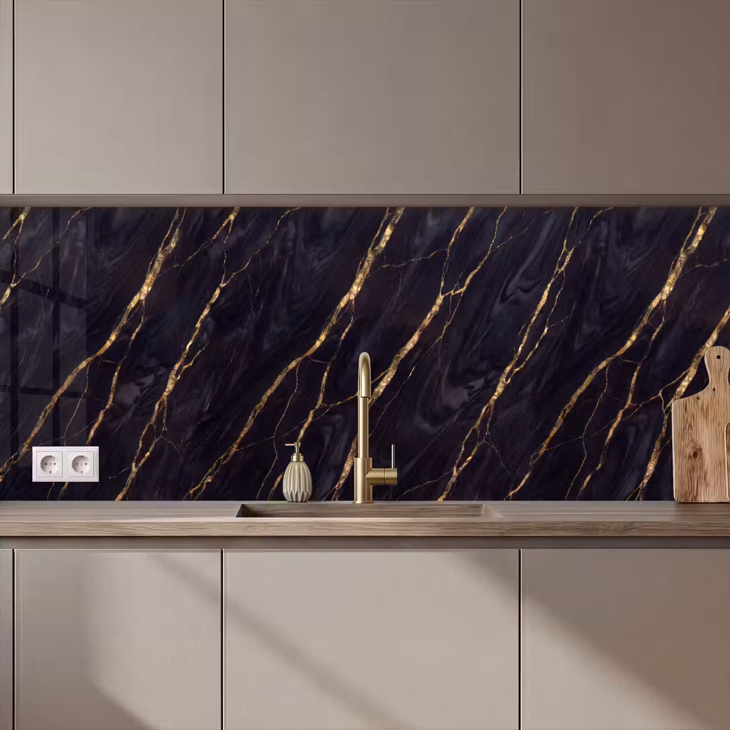 Marmer - Gouden aders - Abstract - Zwart keuken achterwand 2 middel zz_3dshopping