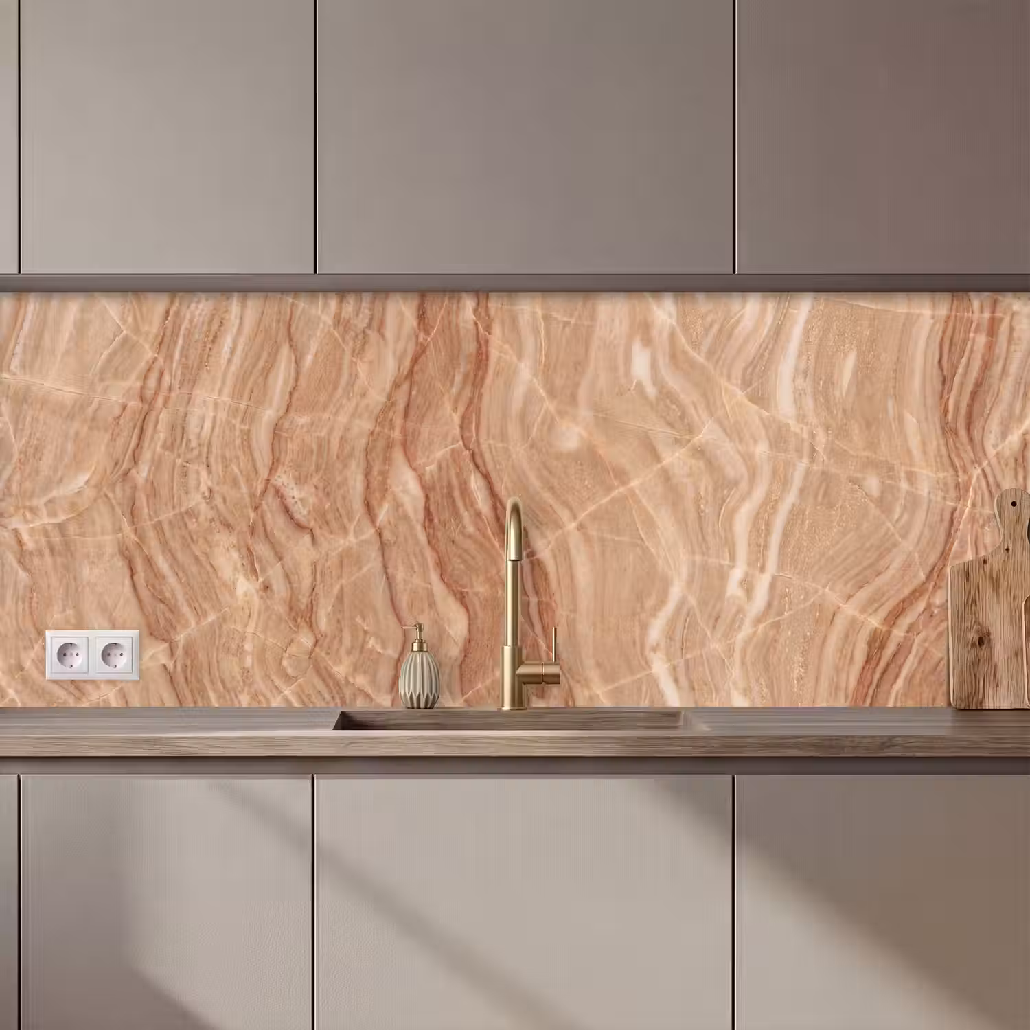 Marmer - Ader - Natuur - Abstract - Beige keuken achterwand 2 middel zz_3dshopping
