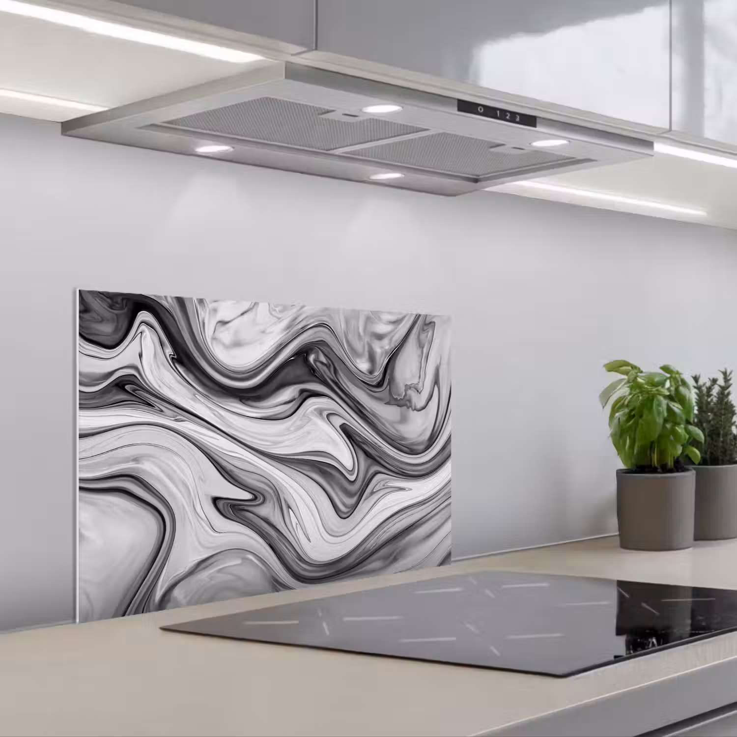 Marmer - Patronen - Grijs - Marmerlook - Zwart keuken achterwand spatscherm klein -3d_schuin
