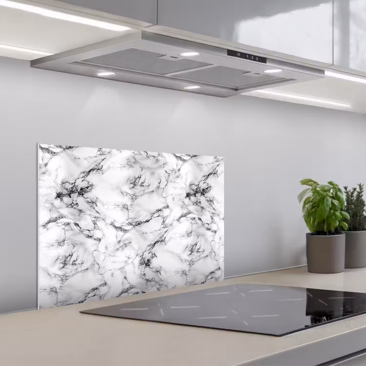 Marmer - Zwart - Dramatisch - Wit keuken achterwand spatscherm klein 900 -3d_schuin