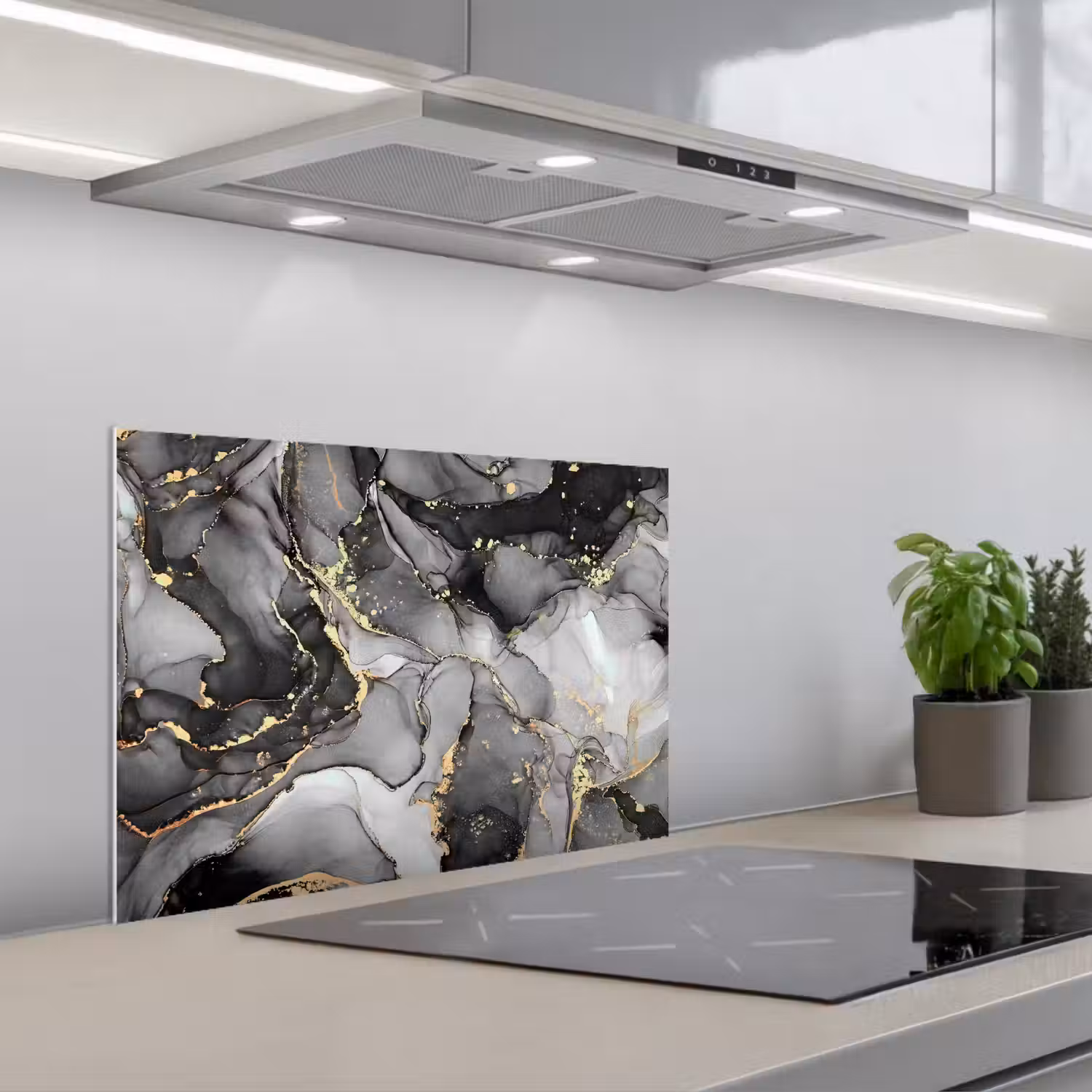 Marmer - Zwart - Goud - Grijs keuken achterwand spatscherm klein -3d_schuin