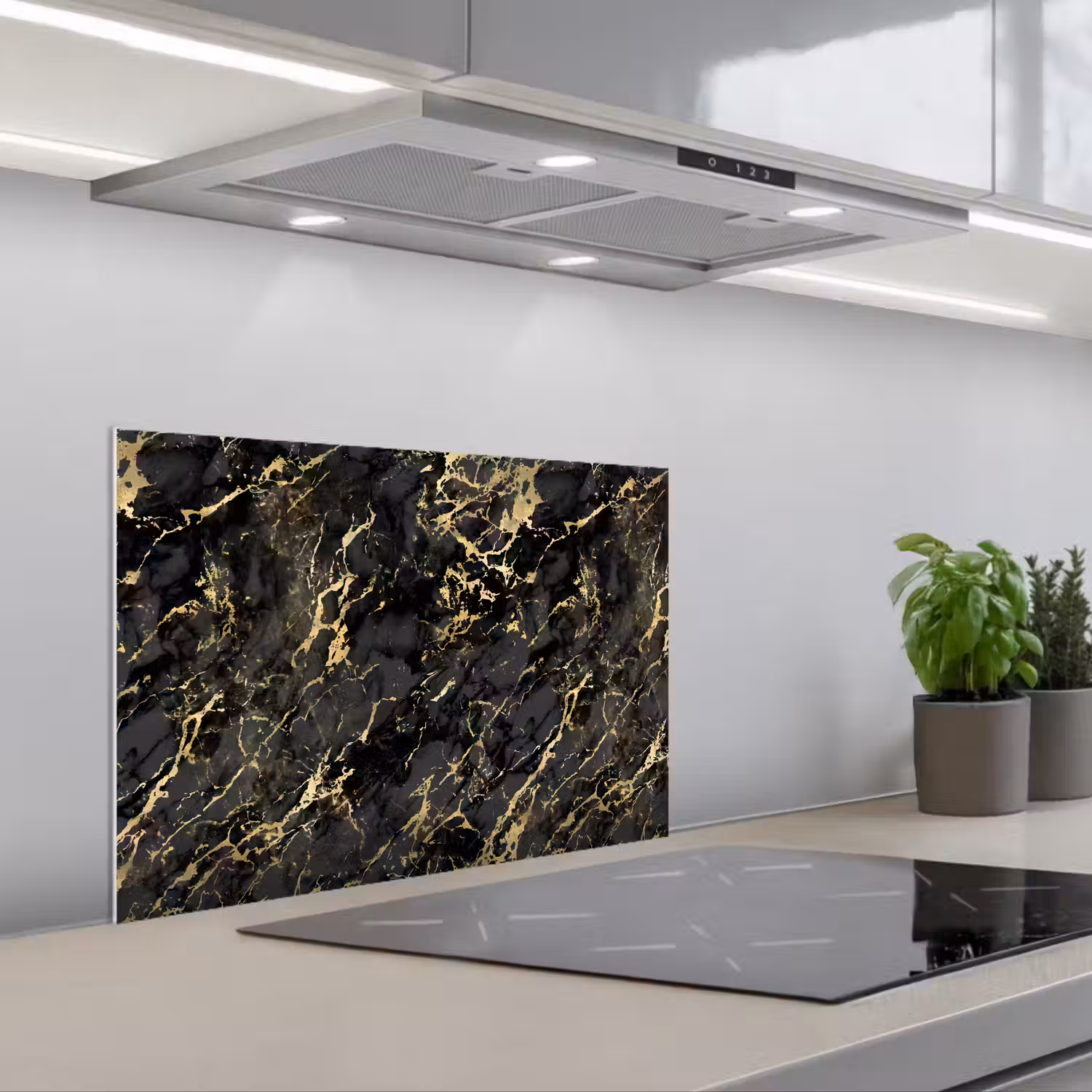 Marmer - Zwart - Goudstructuur keuken achterwand spatscherm klein 900 -3d_schuin