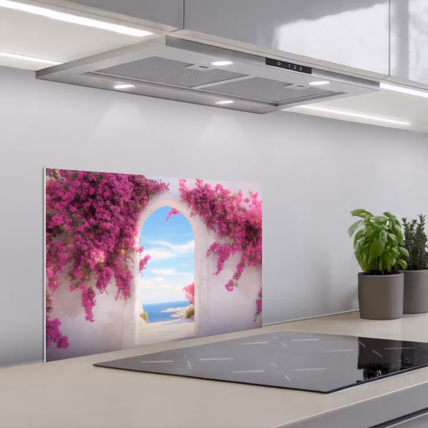 Zee - Roze - Bloemen - Poort keuken achterwand spatscherm klein -3d_schuin