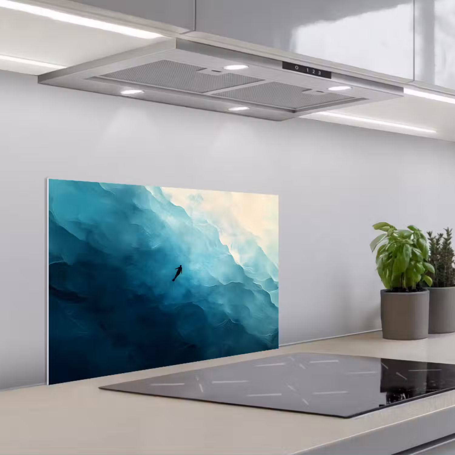 Zee - Silhouet - Abstract - Blauw keuken achterwand spatscherm klein -3d_schuin