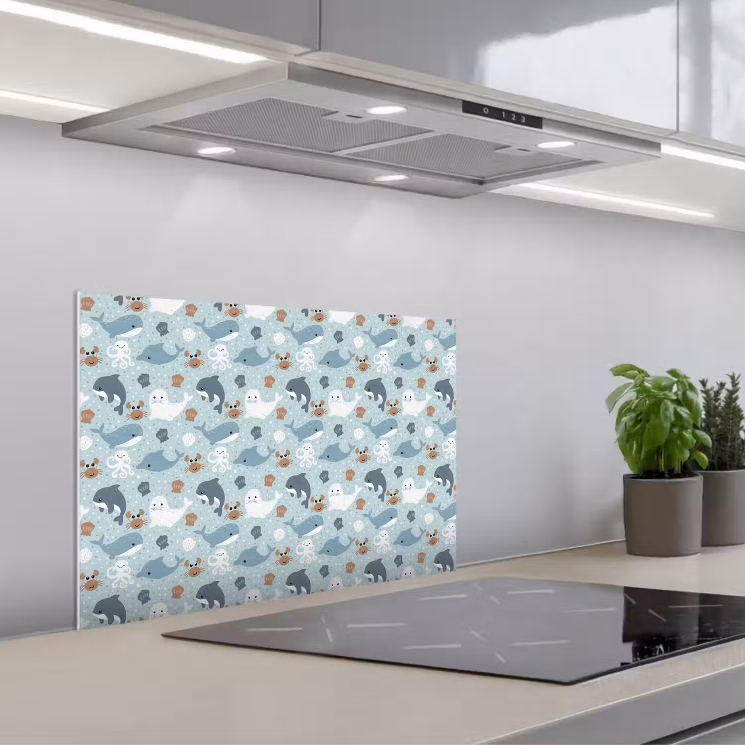 Oceaan - Walvis - Zeehond - Krab keuken achterwand spatscherm klein 900 -3d_schuin