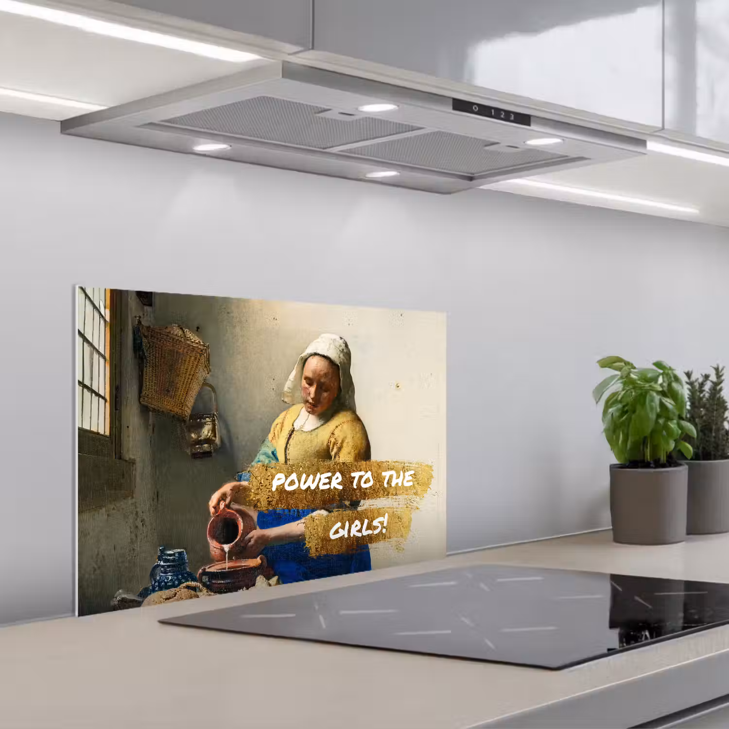 Melkmeisje - Goud - Quotes - Schilderij - Oude meesters keuken achterwand spatscherm klein -3d_schuin