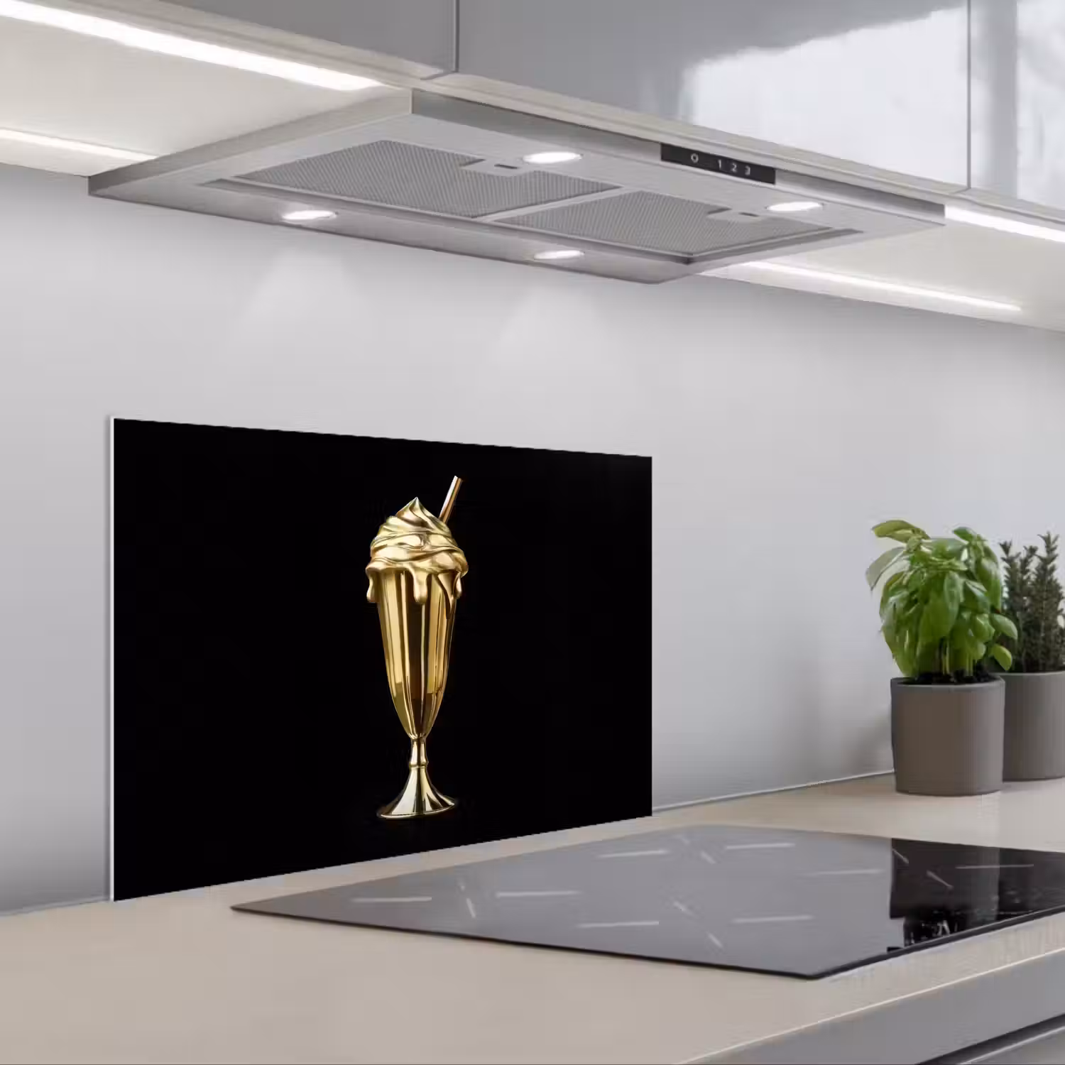 Milkshake - Goud - Drinken - Zwart keuken achterwand spatscherm klein -3d_schuin
