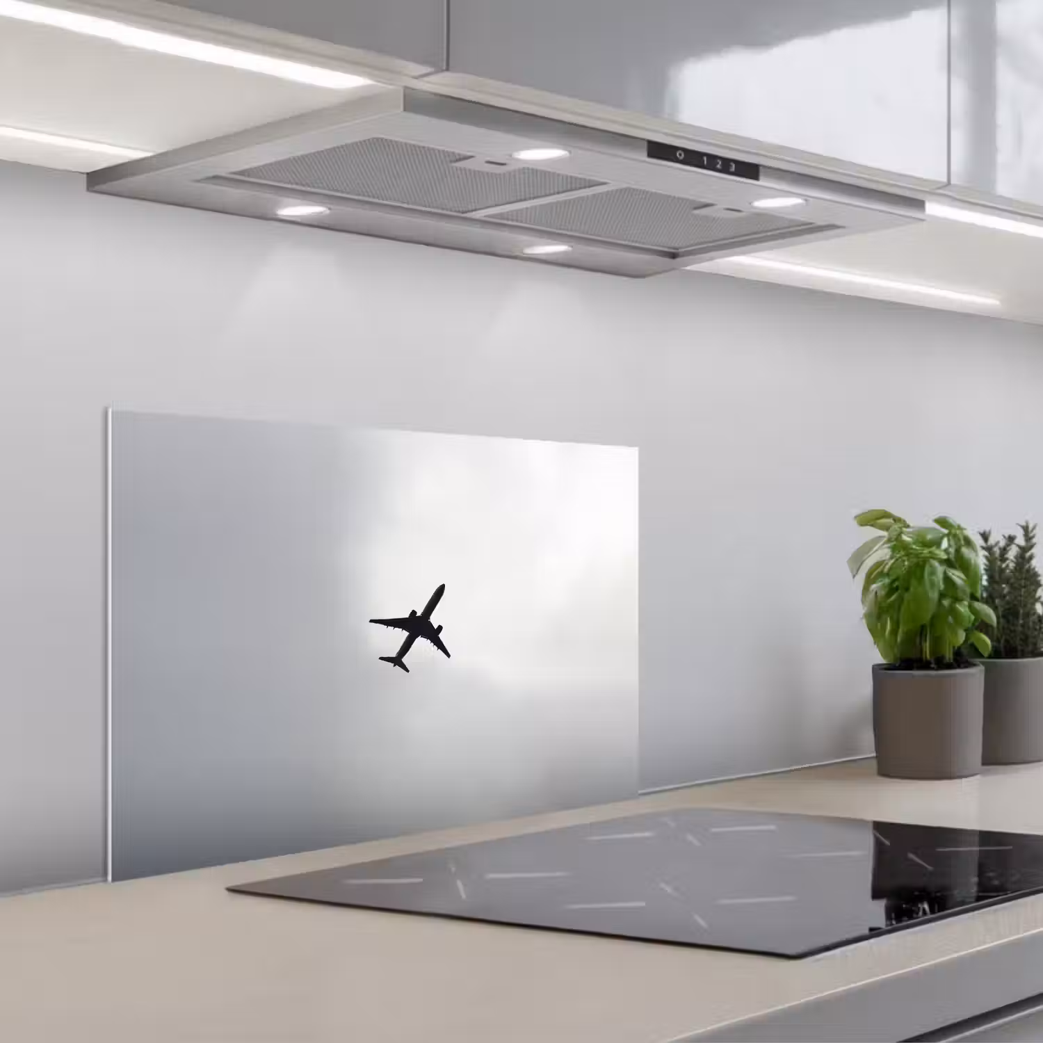 Minimalistisch - Silhouet - Zwart - Vliegtuig keuken achterwand spatscherm klein -3d_schuin