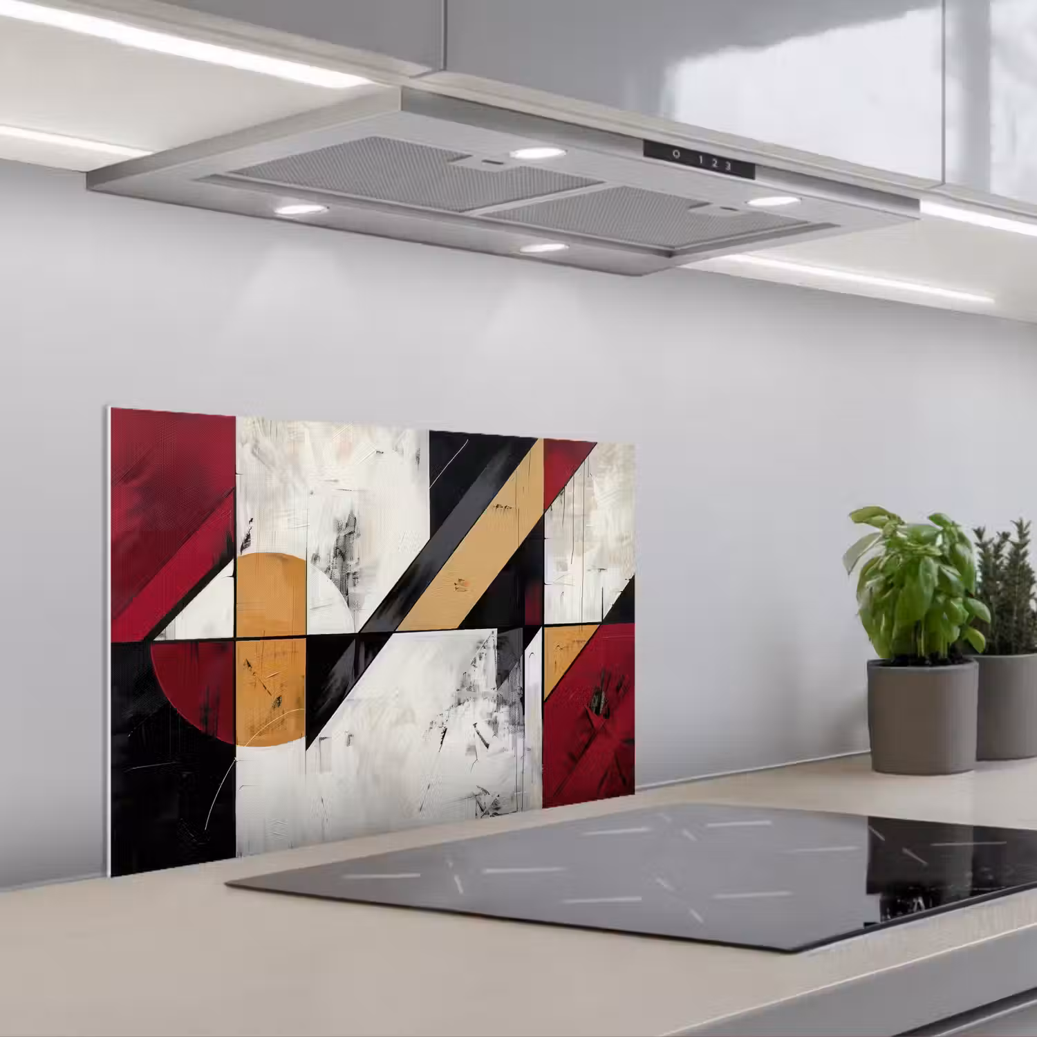 Modern - Abstract - Geometrisch - Rood - Industrieel keuken achterwand spatscherm klein -3d_schuin
