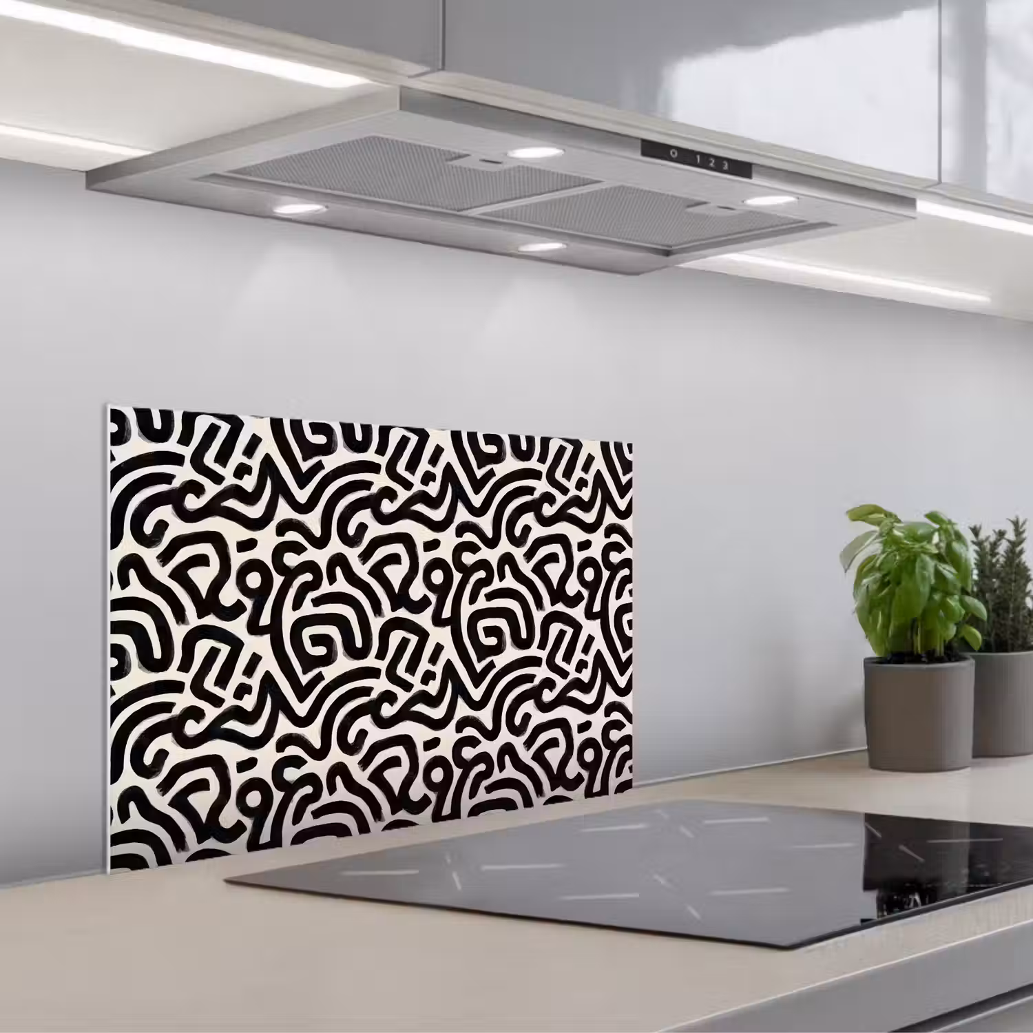 Modern - Abstract - Zwart keuken achterwand spatscherm klein 900 -3d_schuin