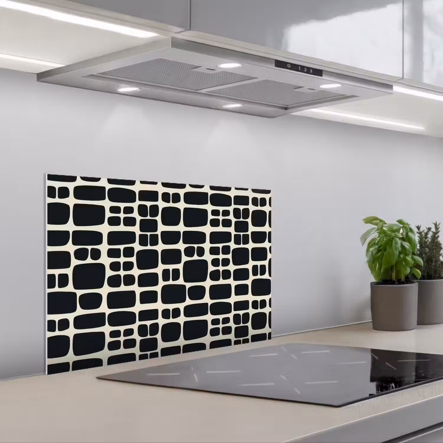Modern - Organisch - Zwart keuken achterwand spatscherm klein 900 -3d_schuin