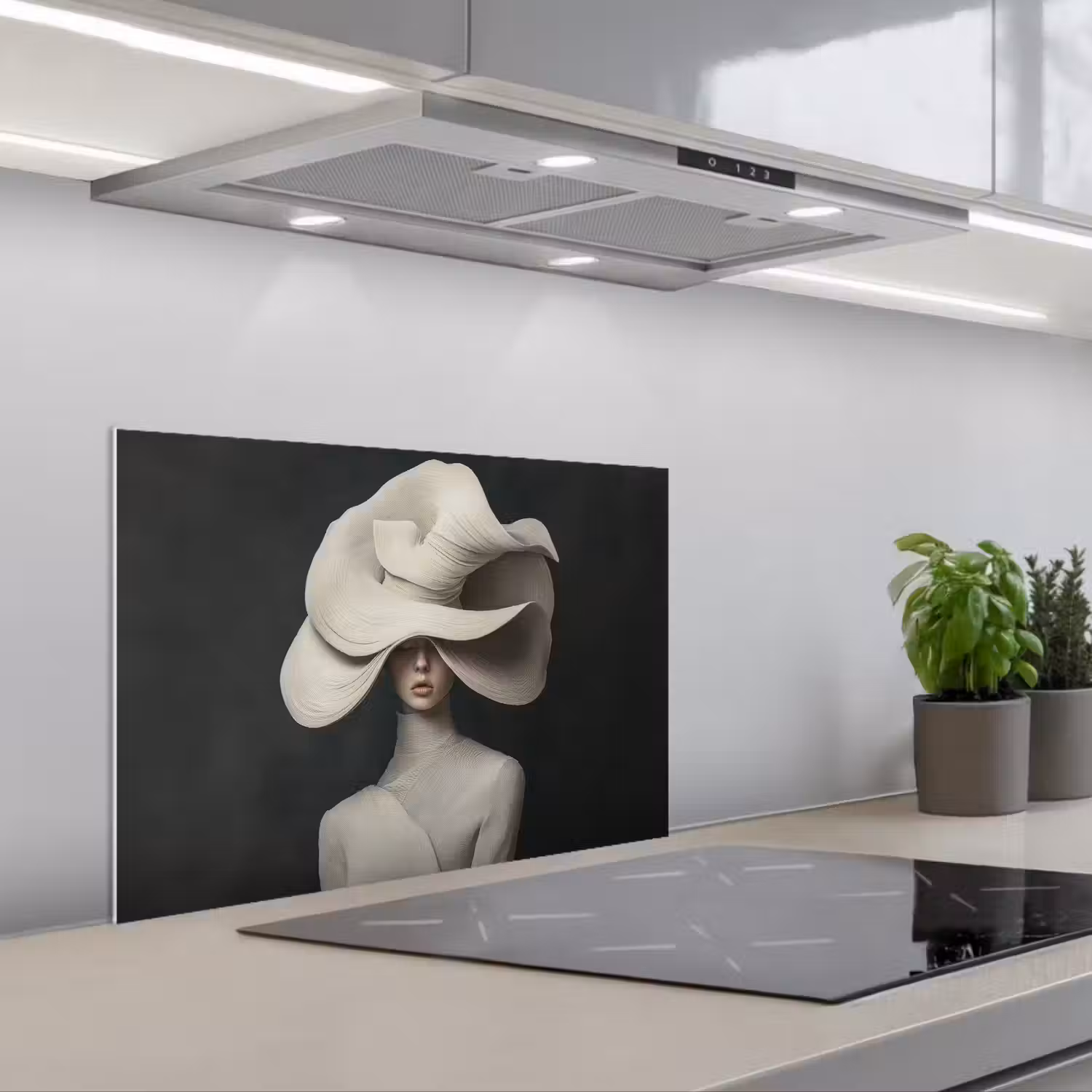 Modern - Vrouw - Hoed keuken achterwand spatscherm klein -3d_schuin