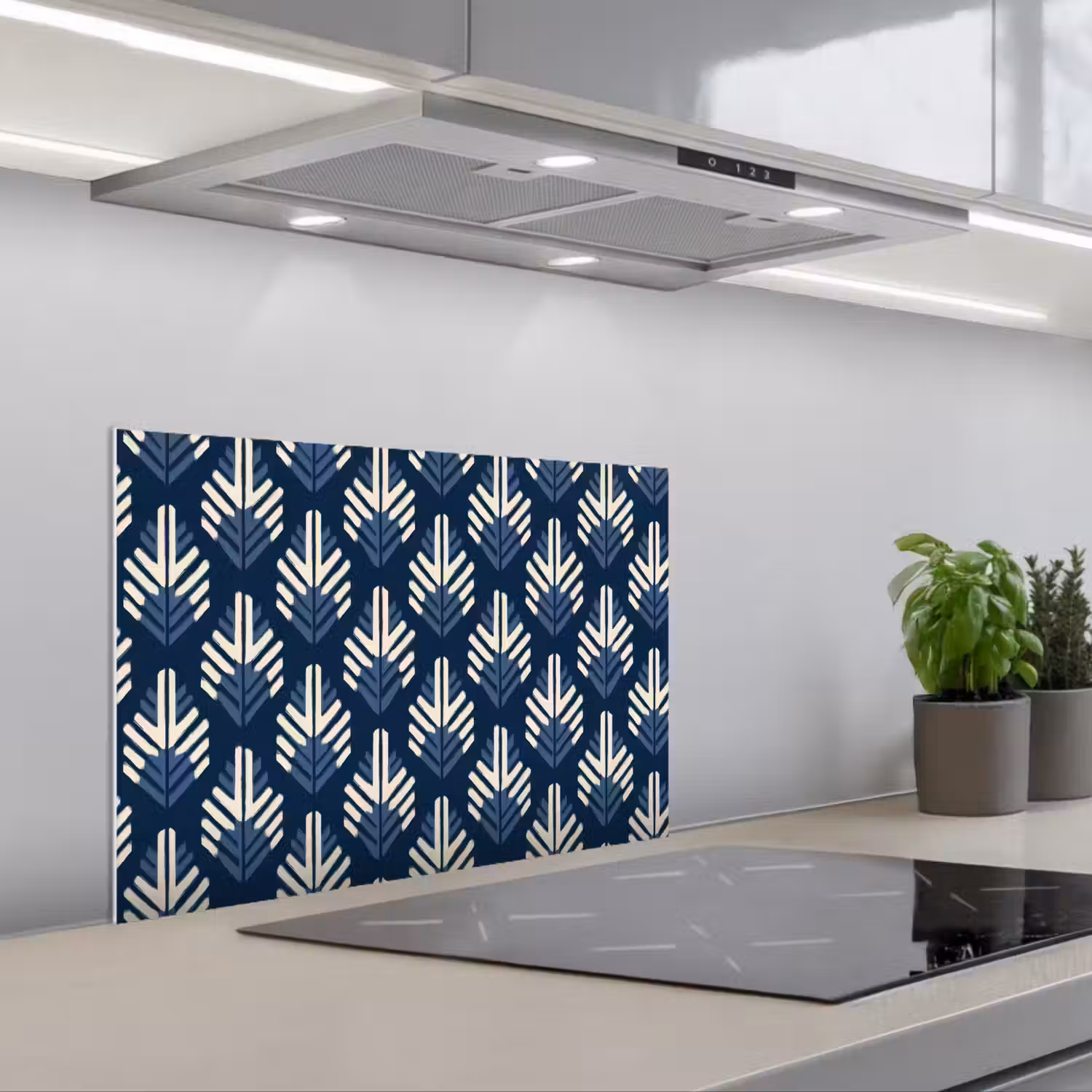 Modern - Patroon - Blauw keuken achterwand spatscherm klein 900 -3d_schuin