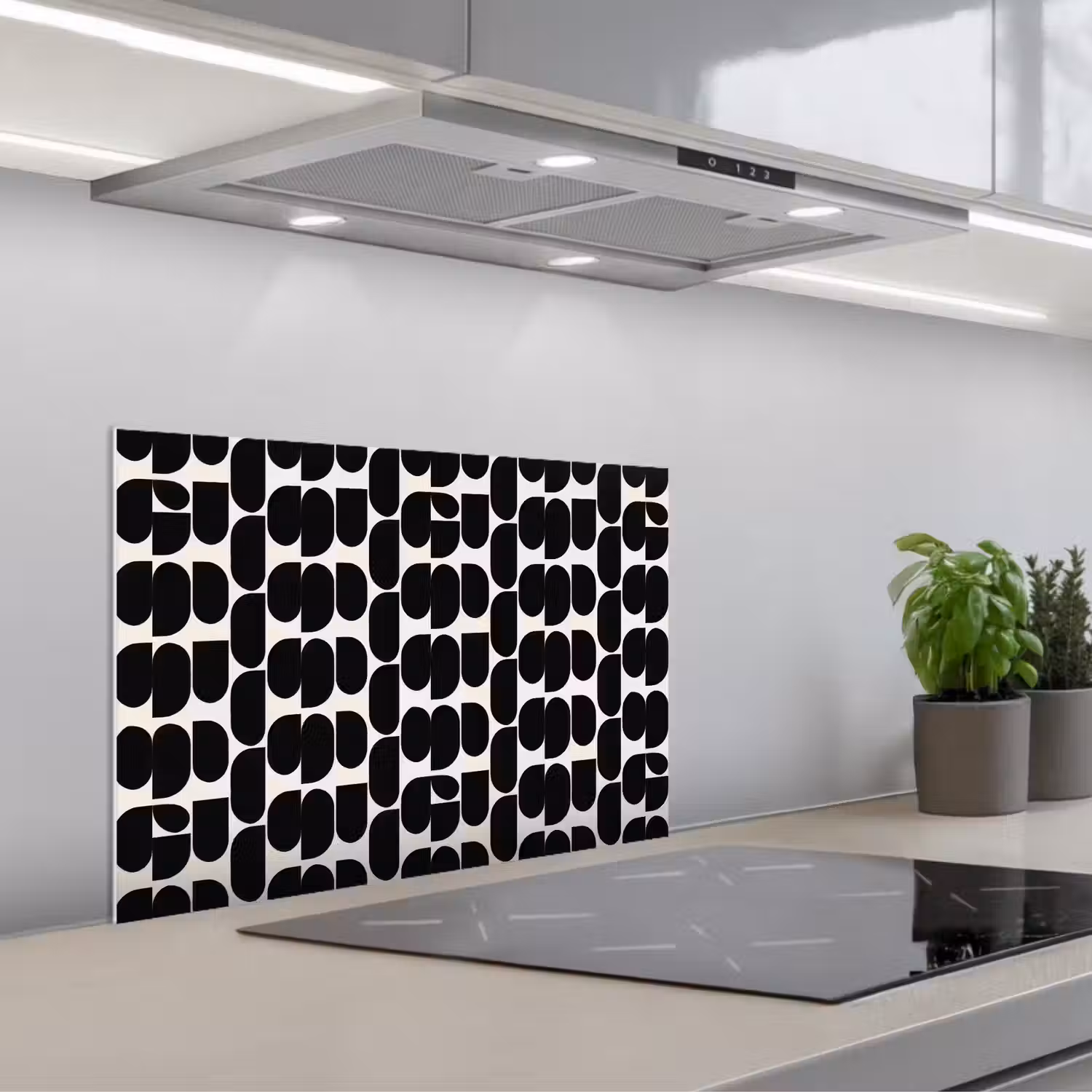 Modern - Patroon - Zwart keuken achterwand spatscherm klein 900 -3d_schuin