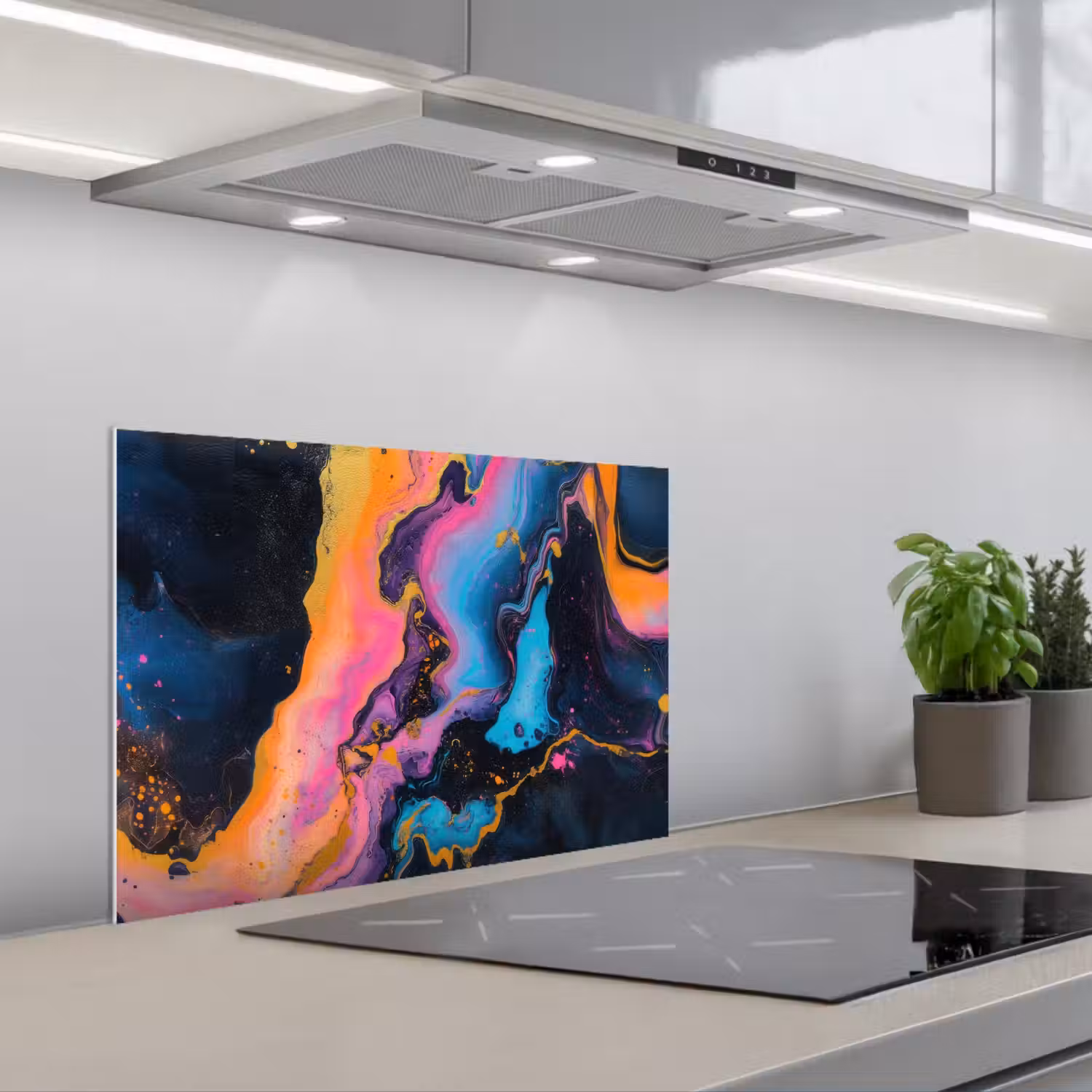 Modern - Marmer - Oranje keuken achterwand spatscherm klein -3d_schuin