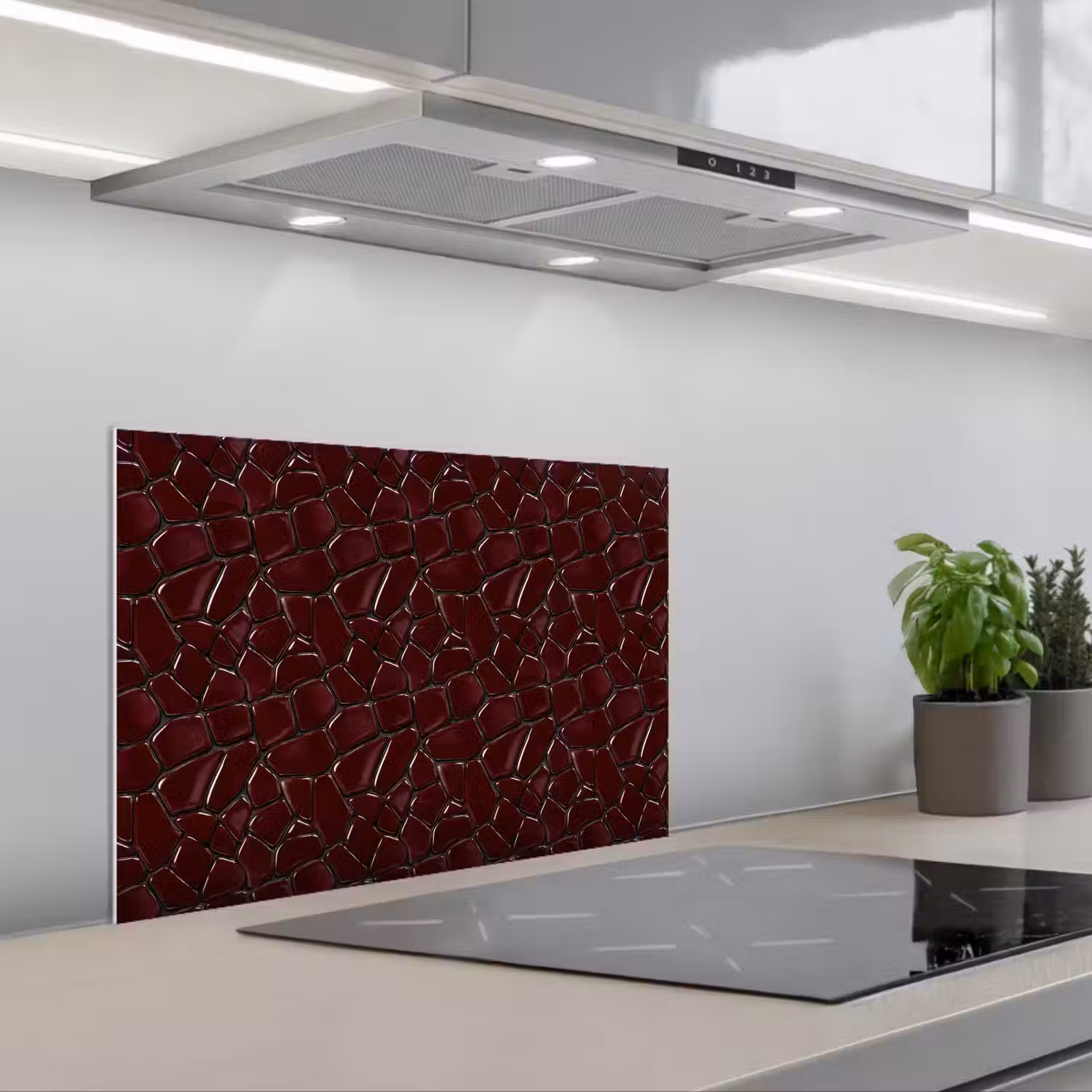 Mozaïek - Tegel - Bordeauxrood keuken achterwand spatscherm klein 900 -3d_schuin
