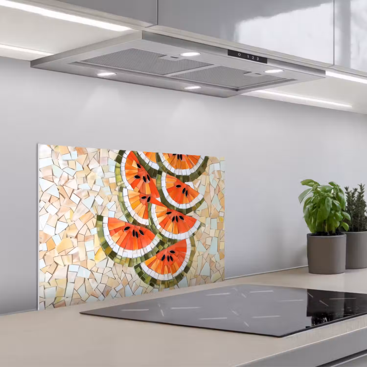 Mozaïek - Watermeloen - Rood - Pitten keuken achterwand spatscherm klein -3d_schuin