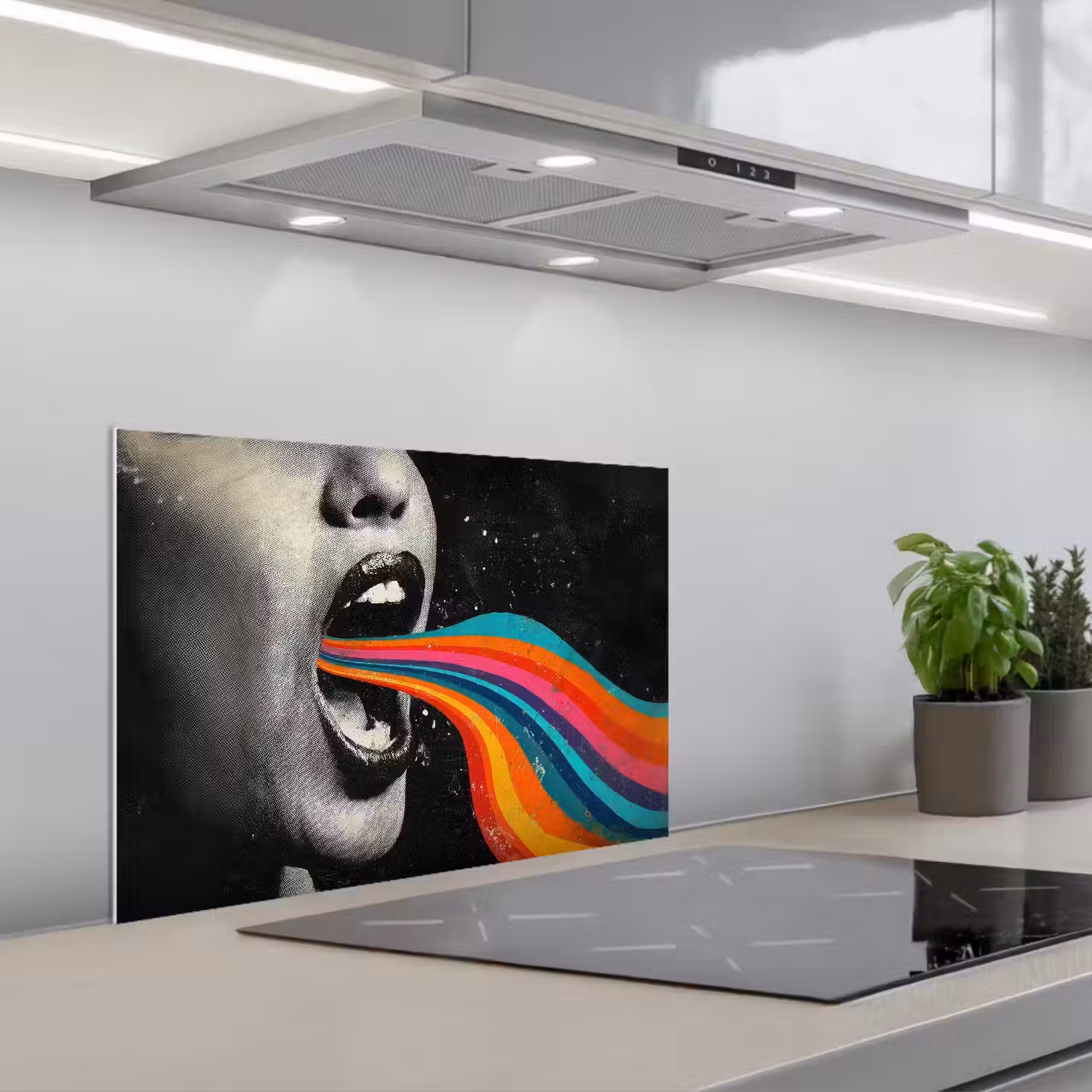 Mond - Golven - Regenboog keuken achterwand spatscherm klein -3d_schuin