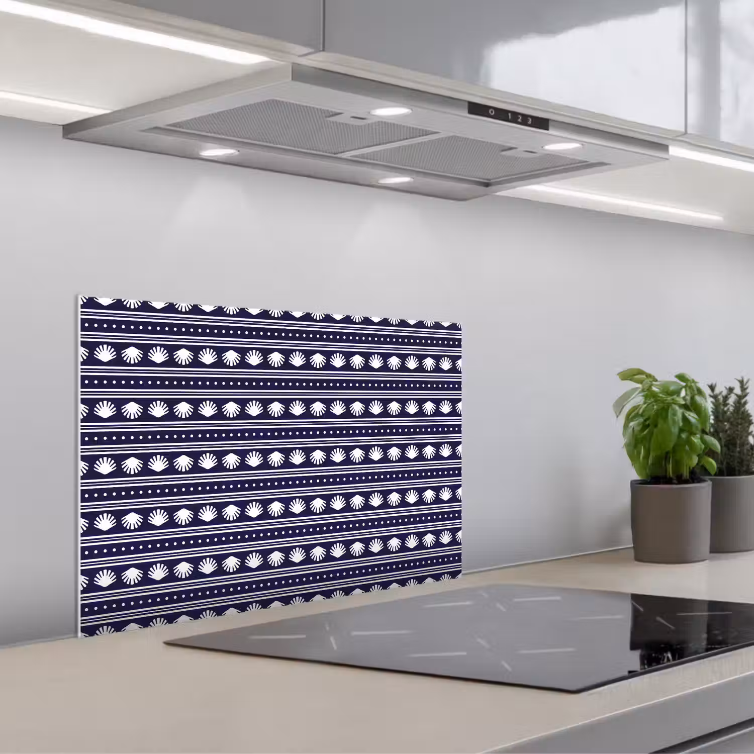 Schelp - Nautisch - Blauw - Wit keuken achterwand spatscherm klein 900 -3d_schuin