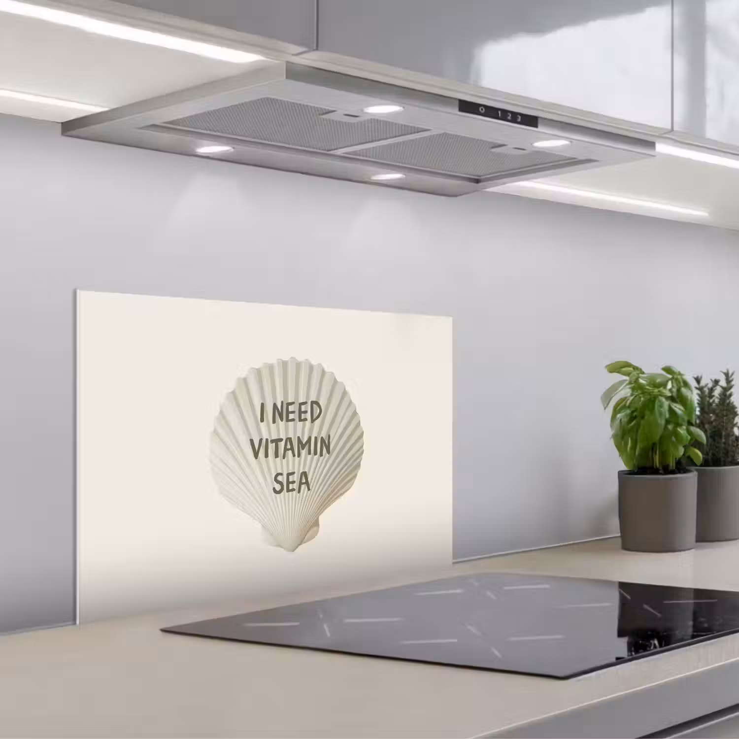 Schelp - Quote - Groen keuken achterwand spatscherm klein -3d_schuin