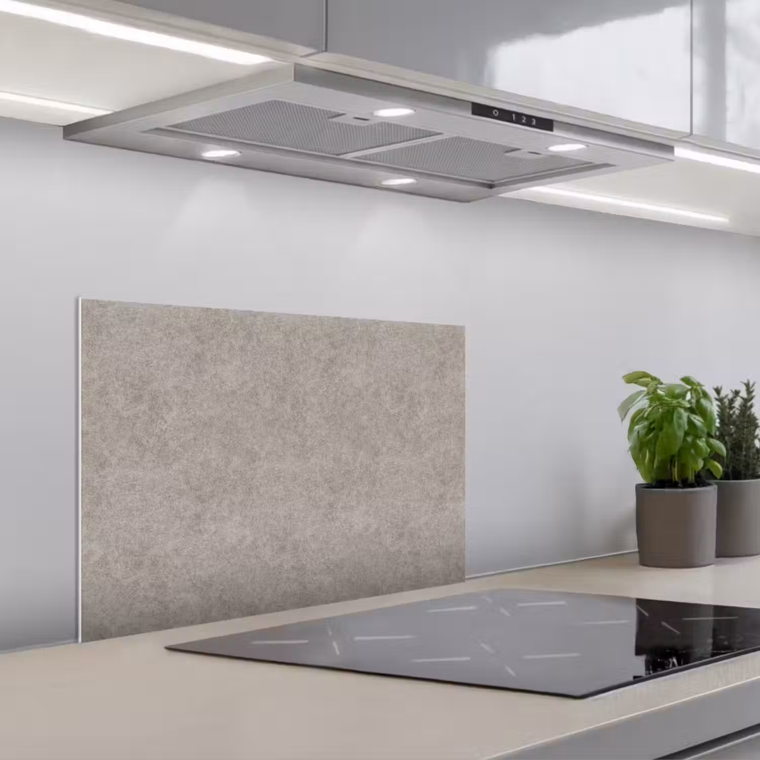 Patroon - Beton - Grijs keuken achterwand spatscherm klein 900 -3d_schuin